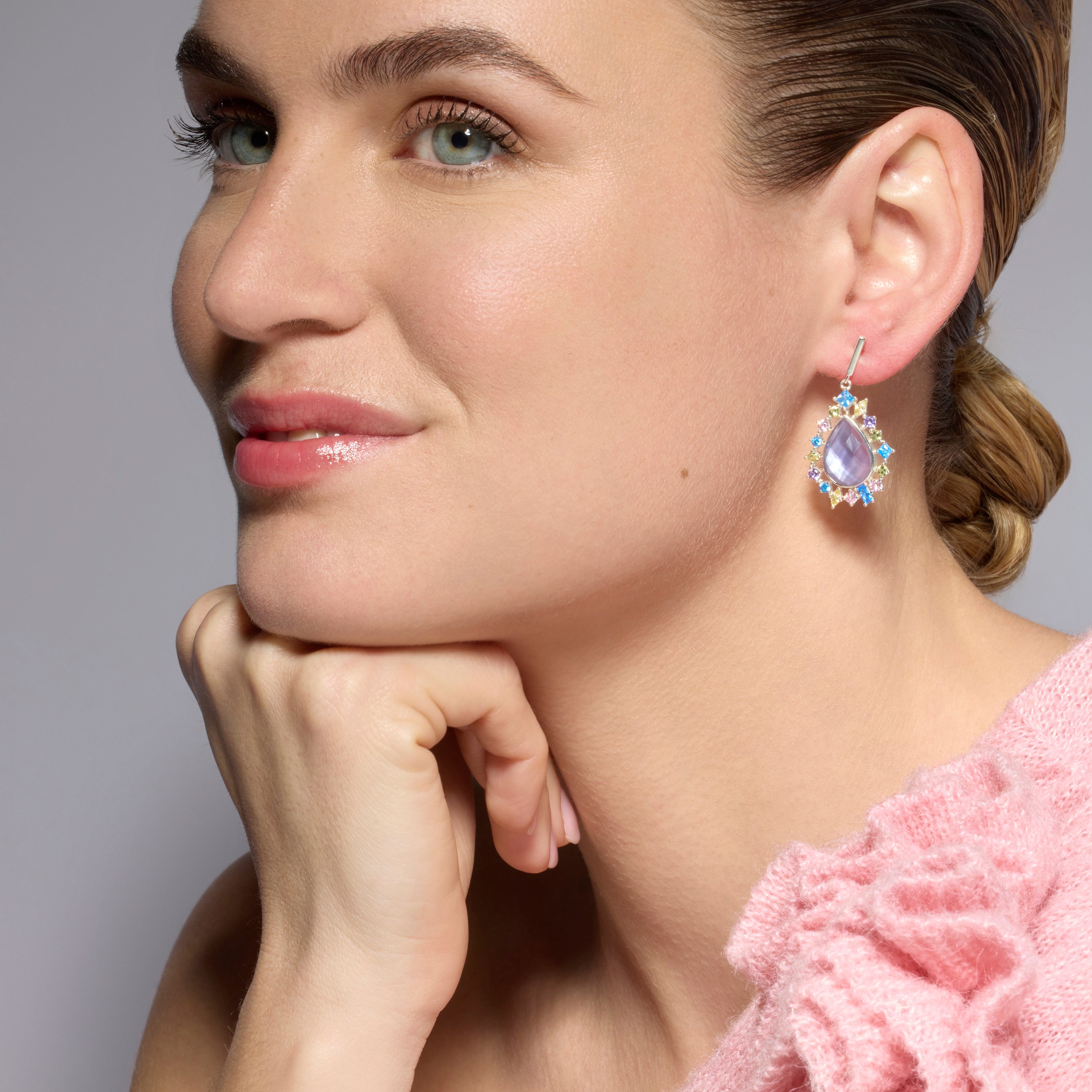 925 Sterling Silver Earrings with Multicolor Cubic Zirconia, Rhodium Finish - Shigua