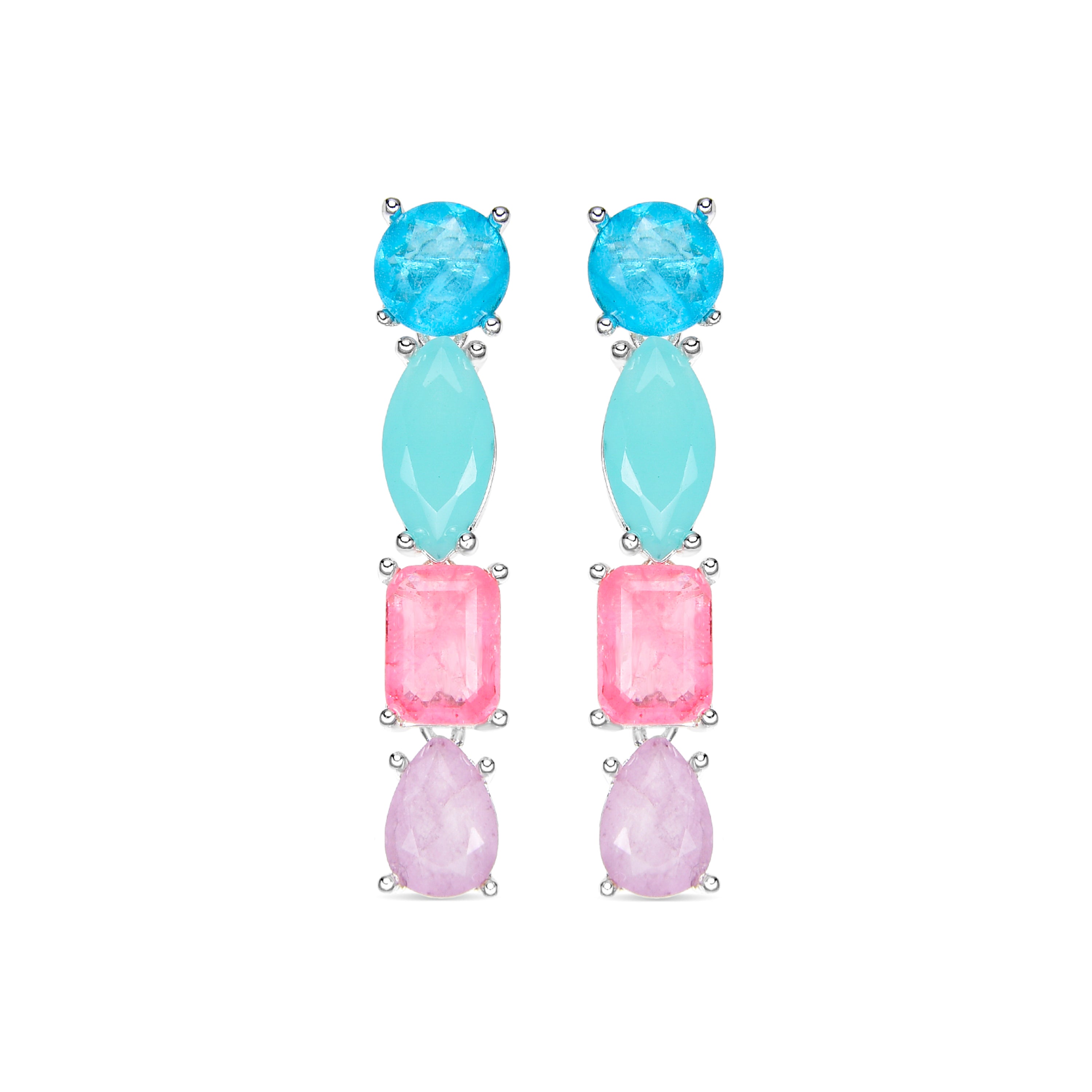 Boucles d'oreilles en argent sterling 925 et quartz hydrothermal multicolore finition rhodiée - Larec