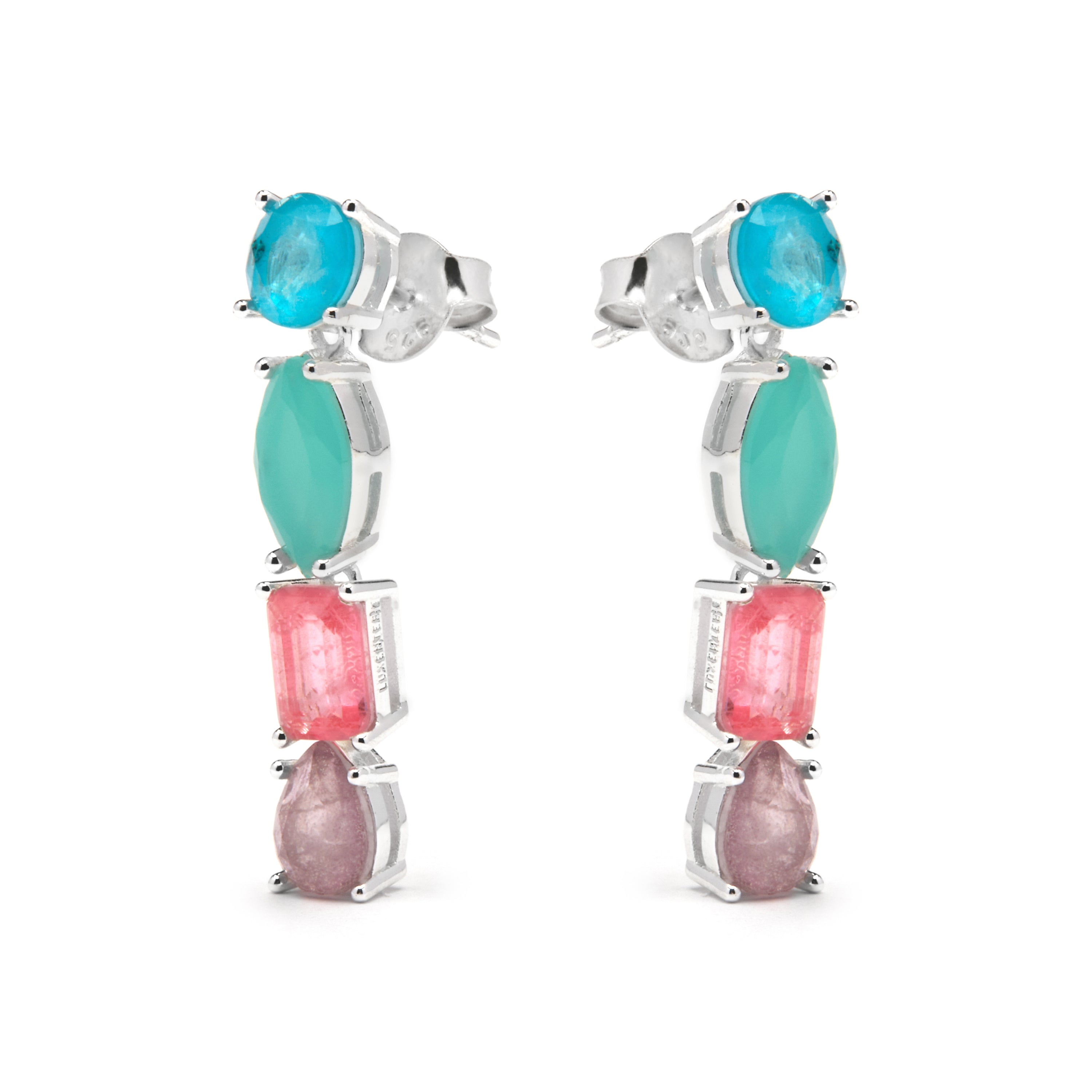 Boucles d'oreilles en argent sterling 925 et quartz hydrothermal multicolore finition rhodiée - Larec