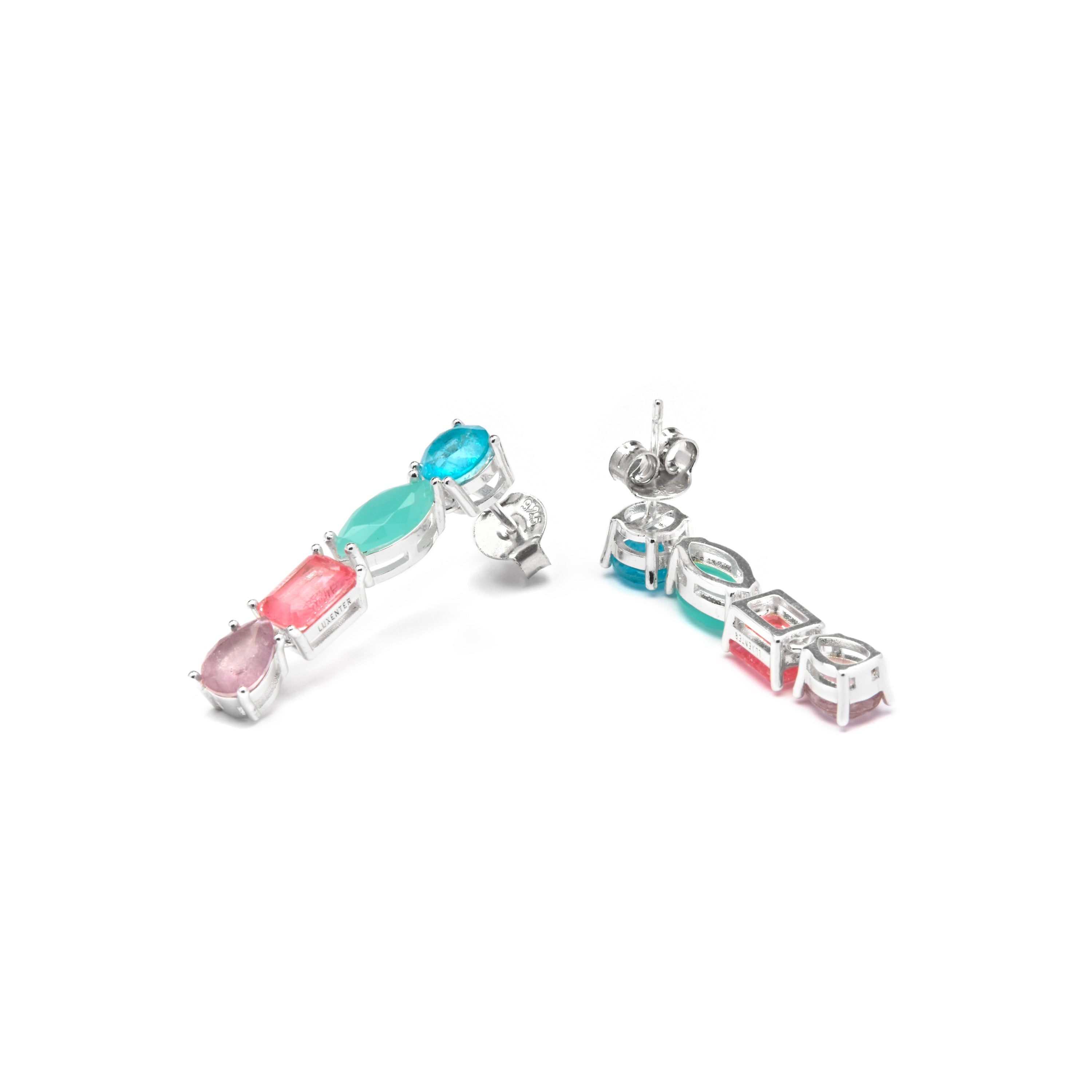 Boucles d'oreilles en argent sterling 925 et quartz hydrothermal multicolore finition rhodiée - Larec