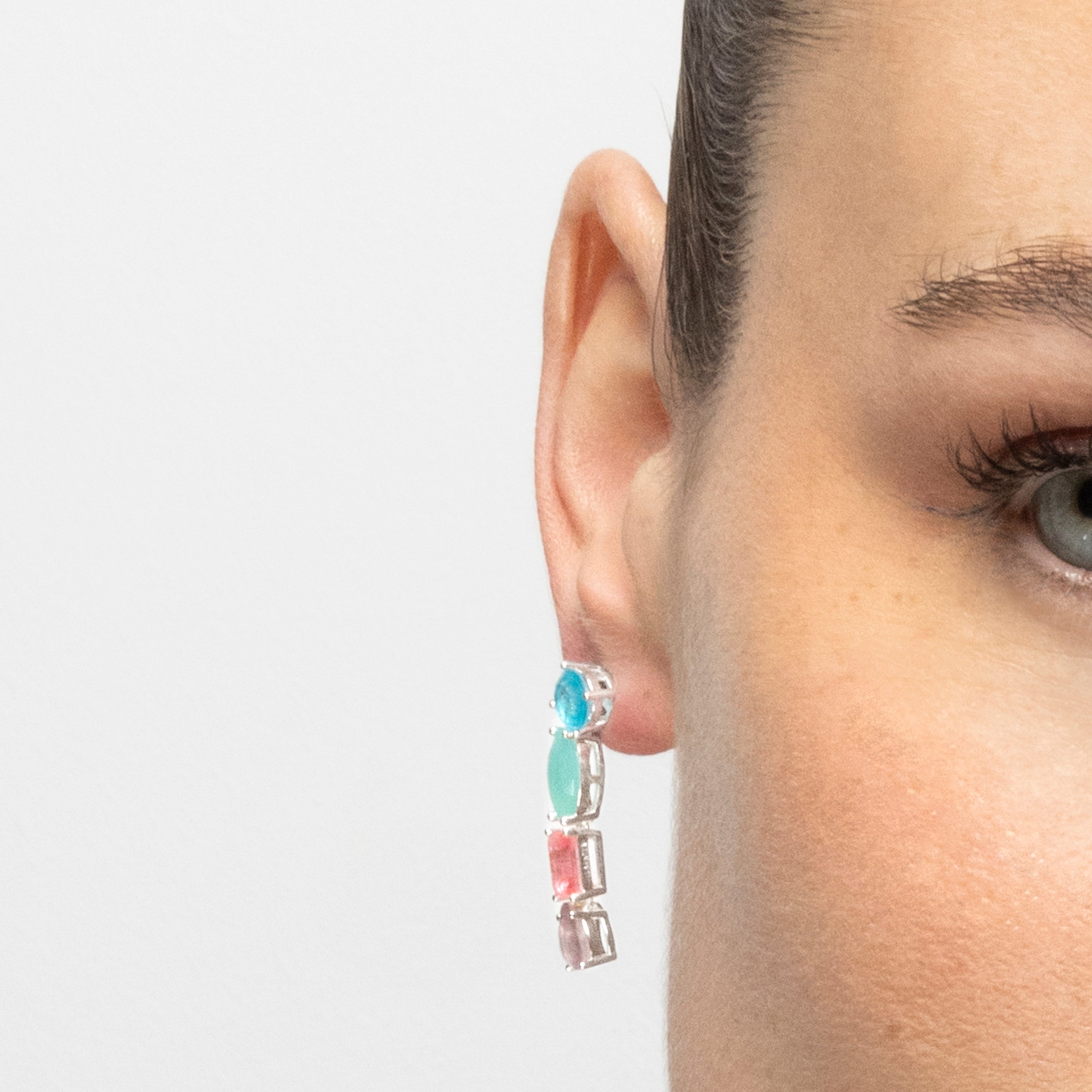 Boucles d'oreilles en argent sterling 925 et quartz hydrothermal multicolore finition rhodiée - Larec