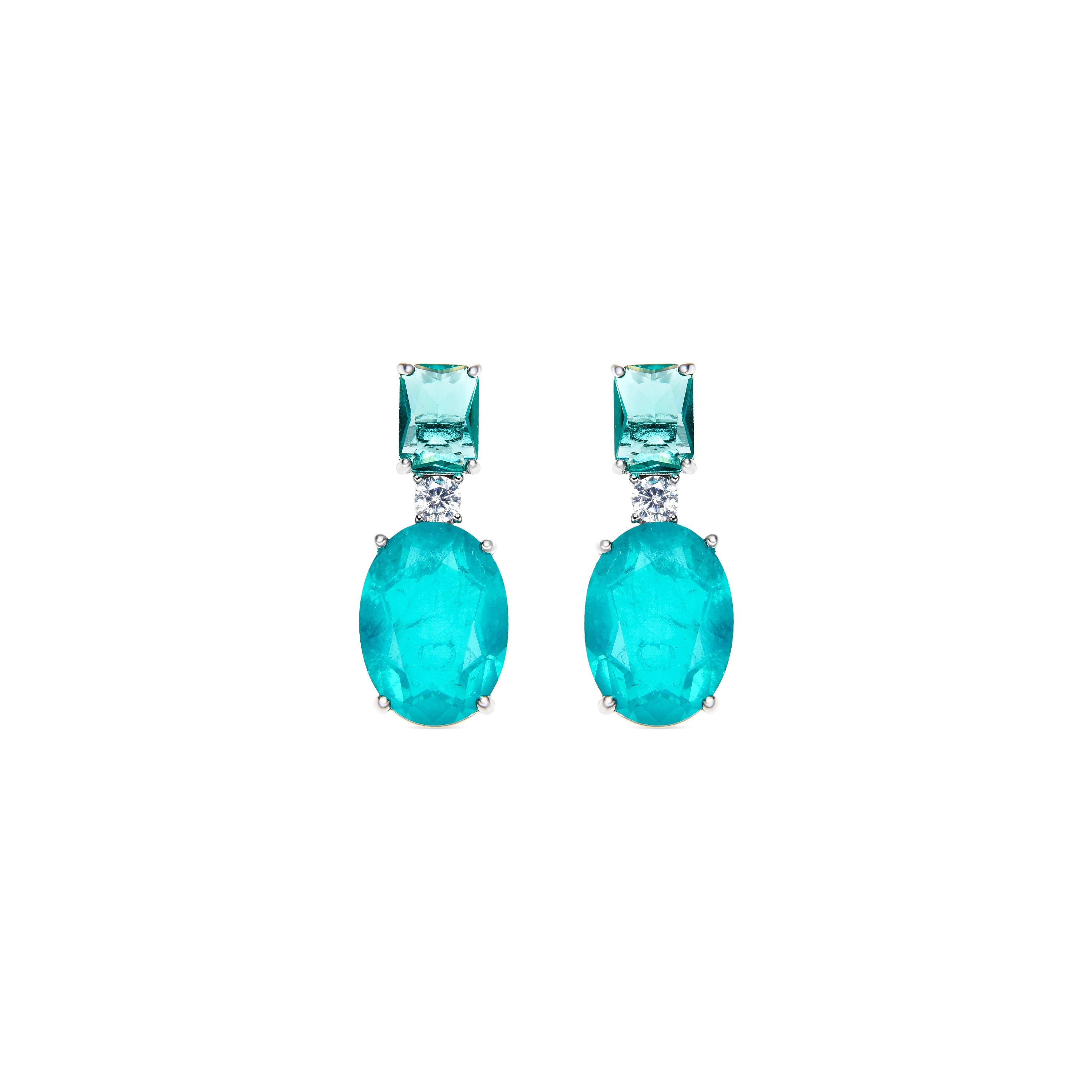 Orecchini in Argento Sterling 925 e Quarzo Idotermale Verde Paraiba con finitura in rodio - Phetal