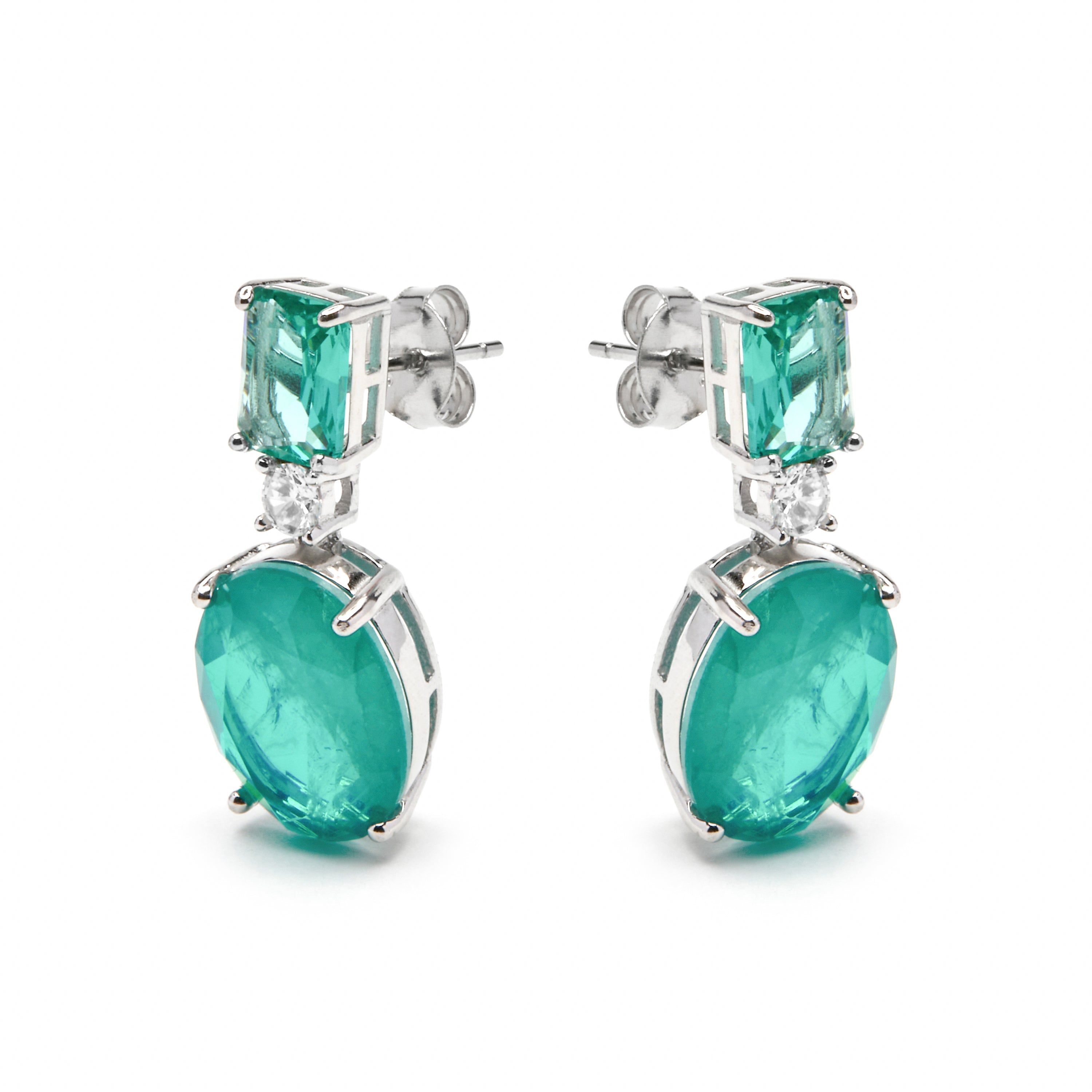Orecchini in Argento Sterling 925 e Quarzo Idotermale Verde Paraiba con finitura in rodio - Phetal