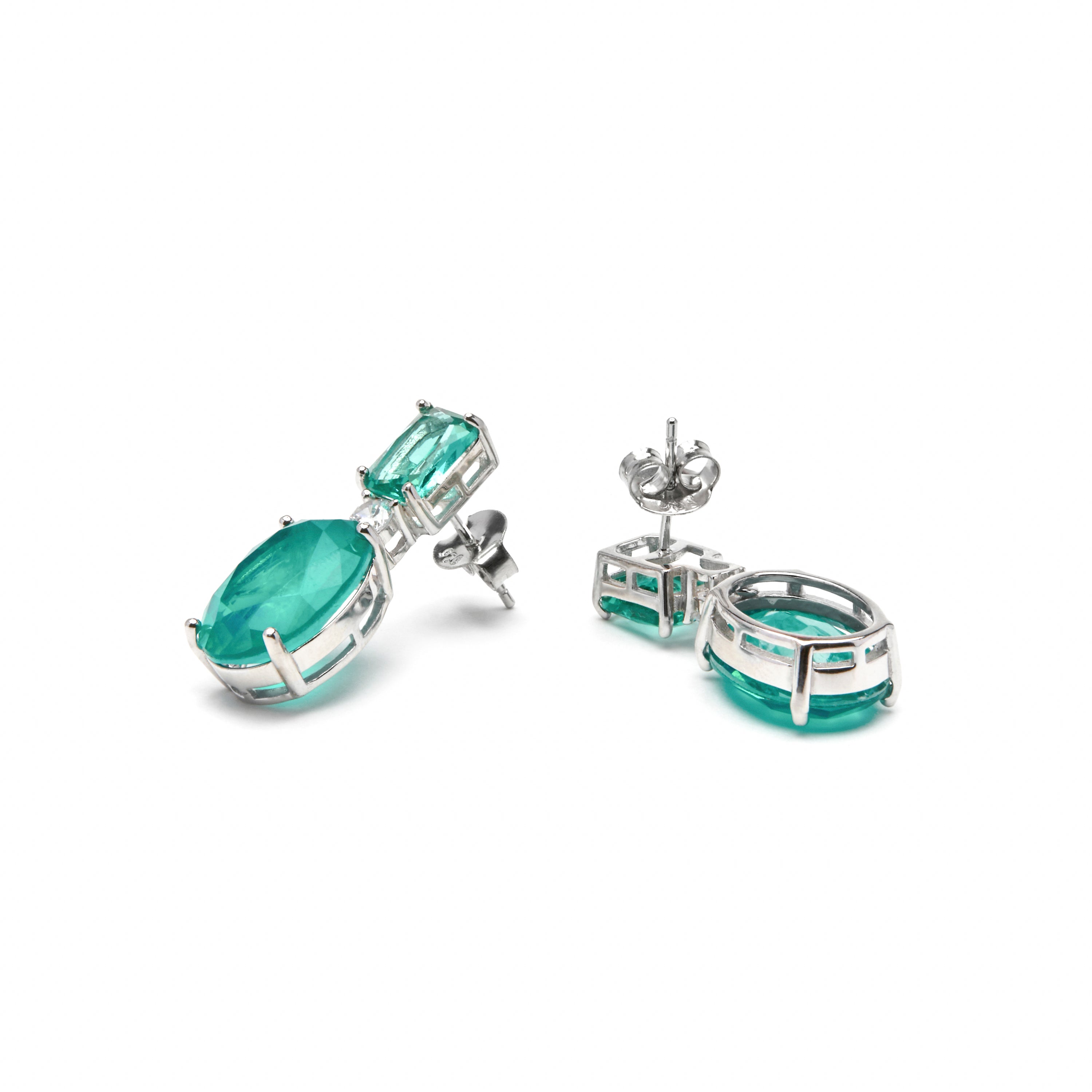 Orecchini in Argento Sterling 925 e Quarzo Idotermale Verde Paraiba con finitura in rodio - Phetal