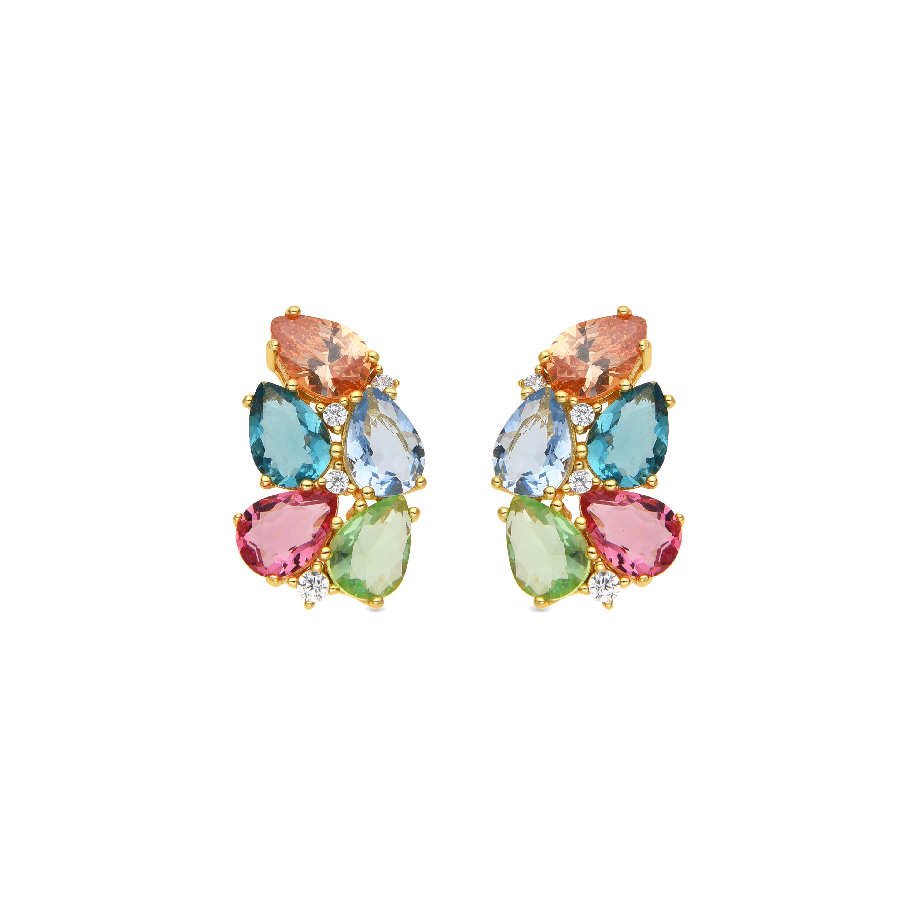 925 Sterling Silver Earrings with Multicolor Hydrothermal Quartz finished in 18k Yellow Gold - Damam