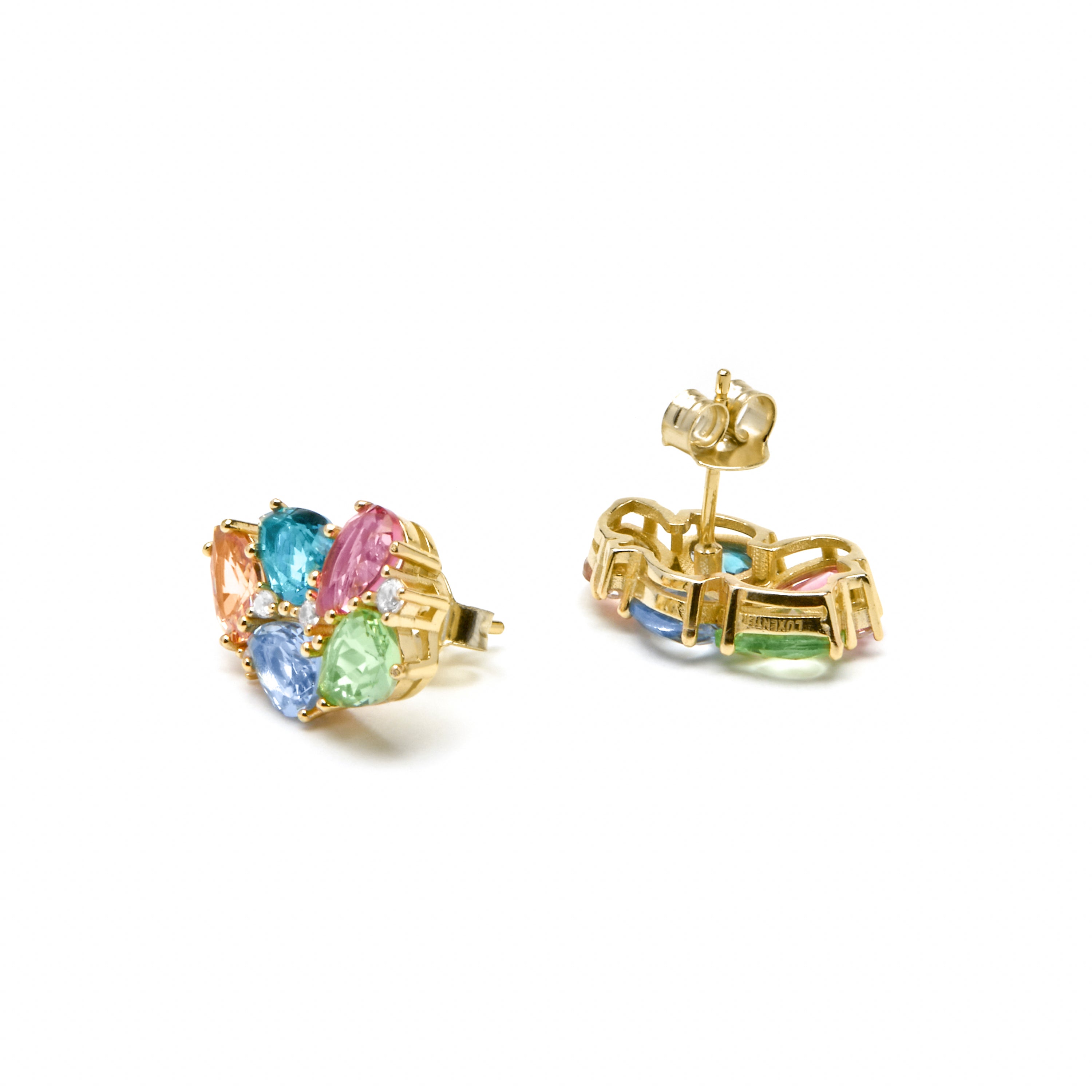 925 Sterling Silver Earrings with Multicolor Hydrothermal Quartz finished in 18k Yellow Gold - Damam