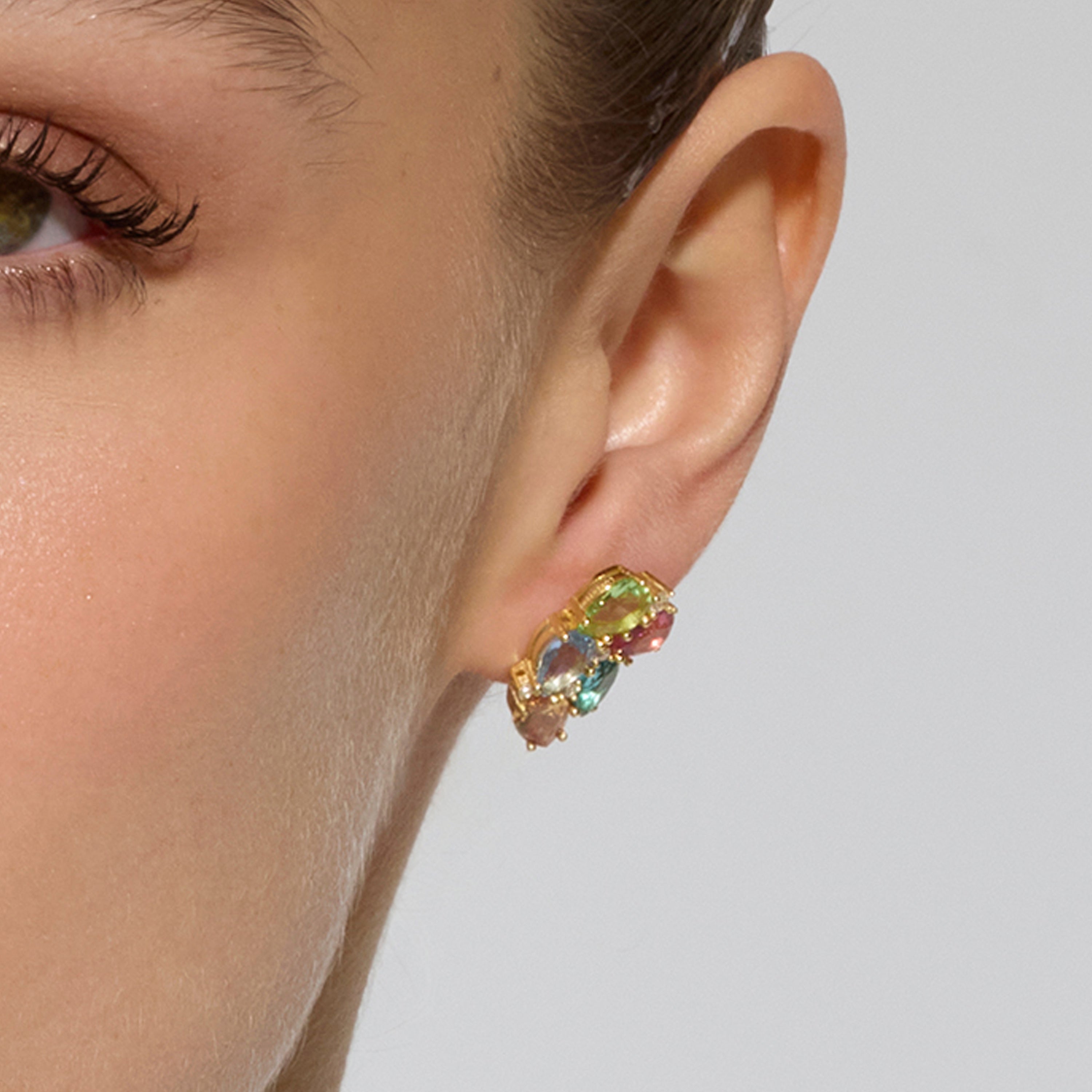 925 Sterling Silver Earrings with Multicolor Hydrothermal Quartz finished in 18k Yellow Gold - Damam