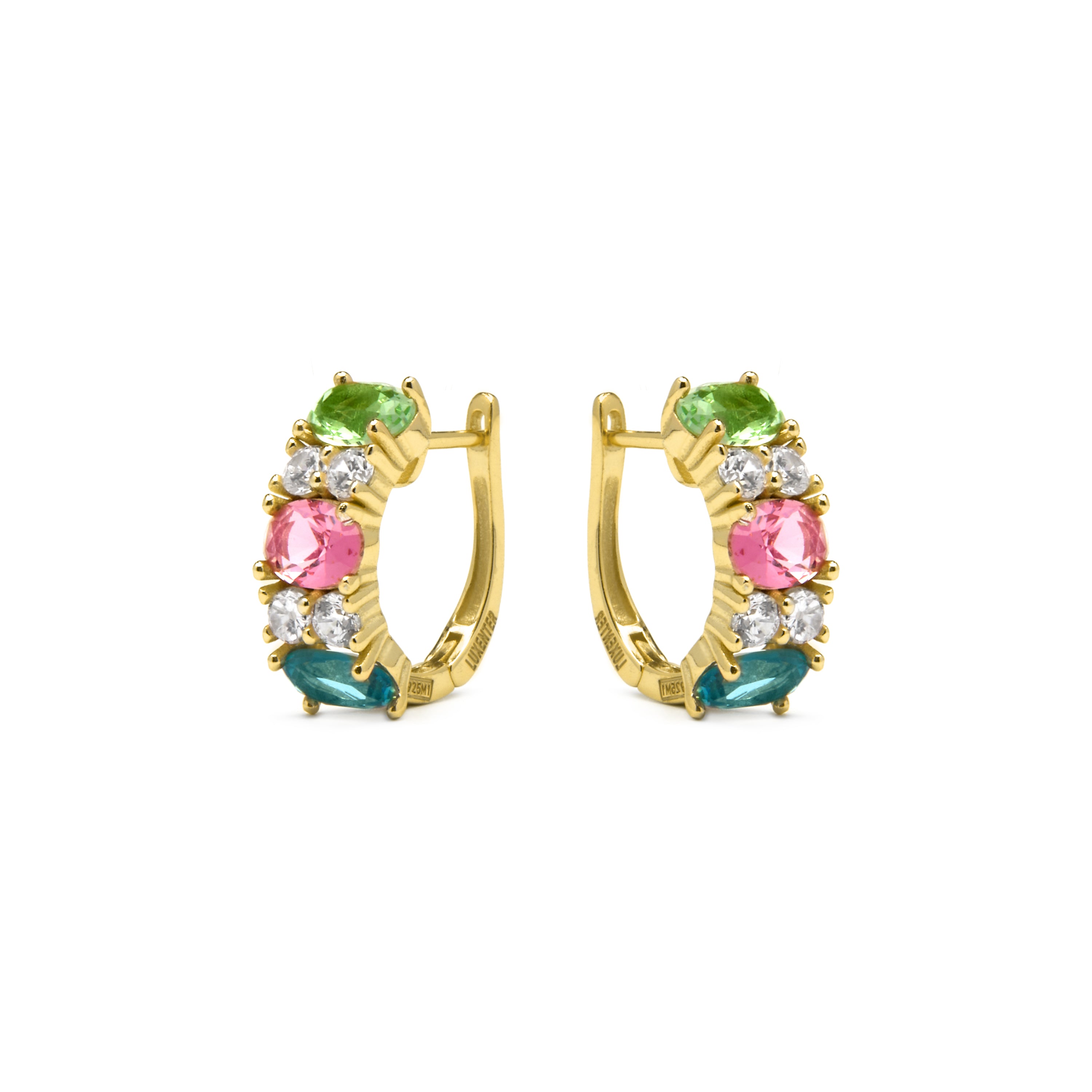 Pendientes de Plata de Ley 925 y Cuarzo Hidrotermal Multicolor acabado oro amarillo de 18k - Mohea