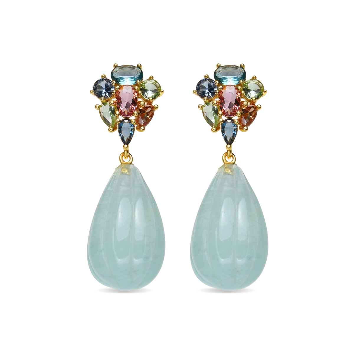Pendientes de Plata de Ley 925 y Cuarzo Hidrotermal Multicolor acabado oro amarillo de 18k - Kimon