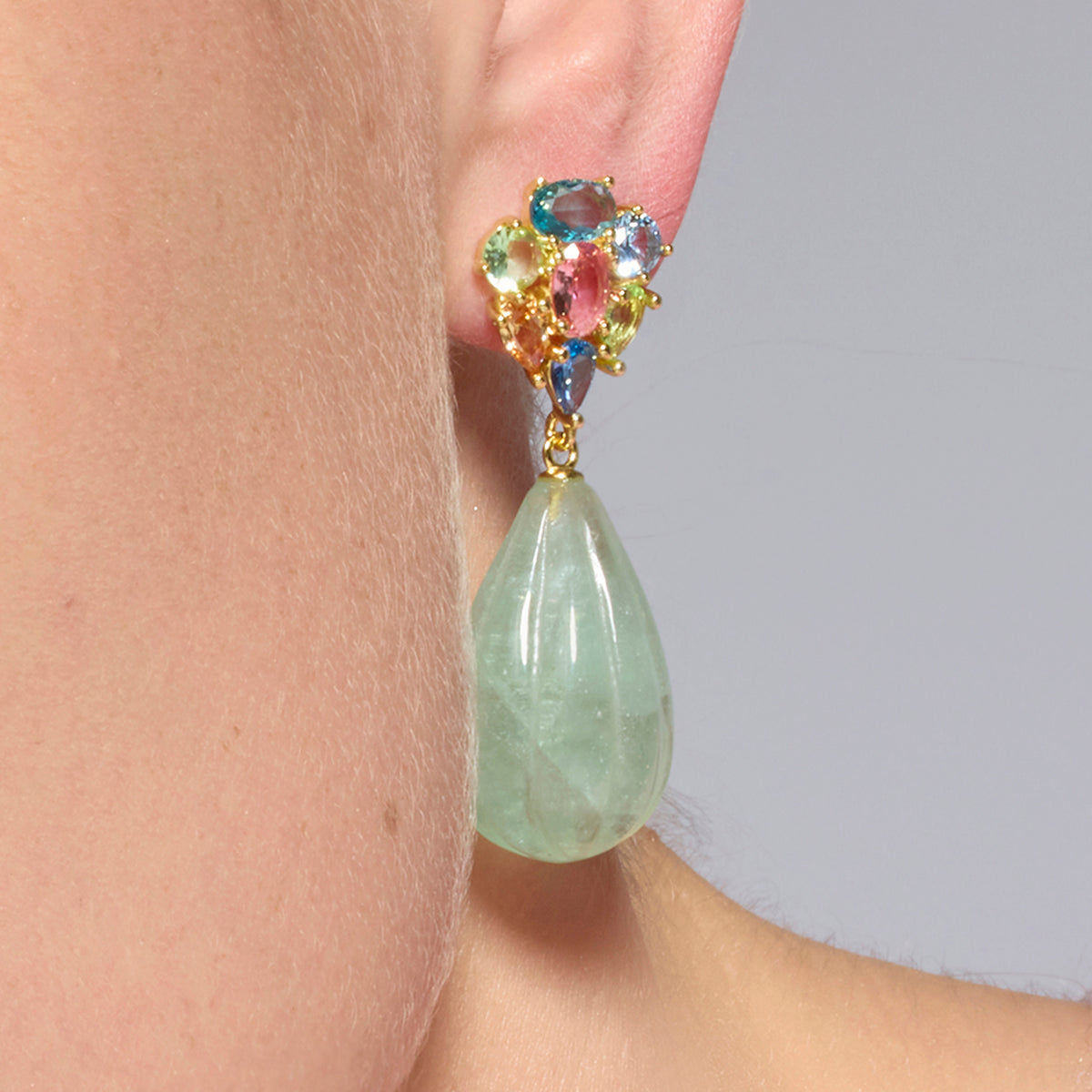 Pendientes de Plata de Ley 925 y Cuarzo Hidrotermal Multicolor acabado oro amarillo de 18k - Kimon