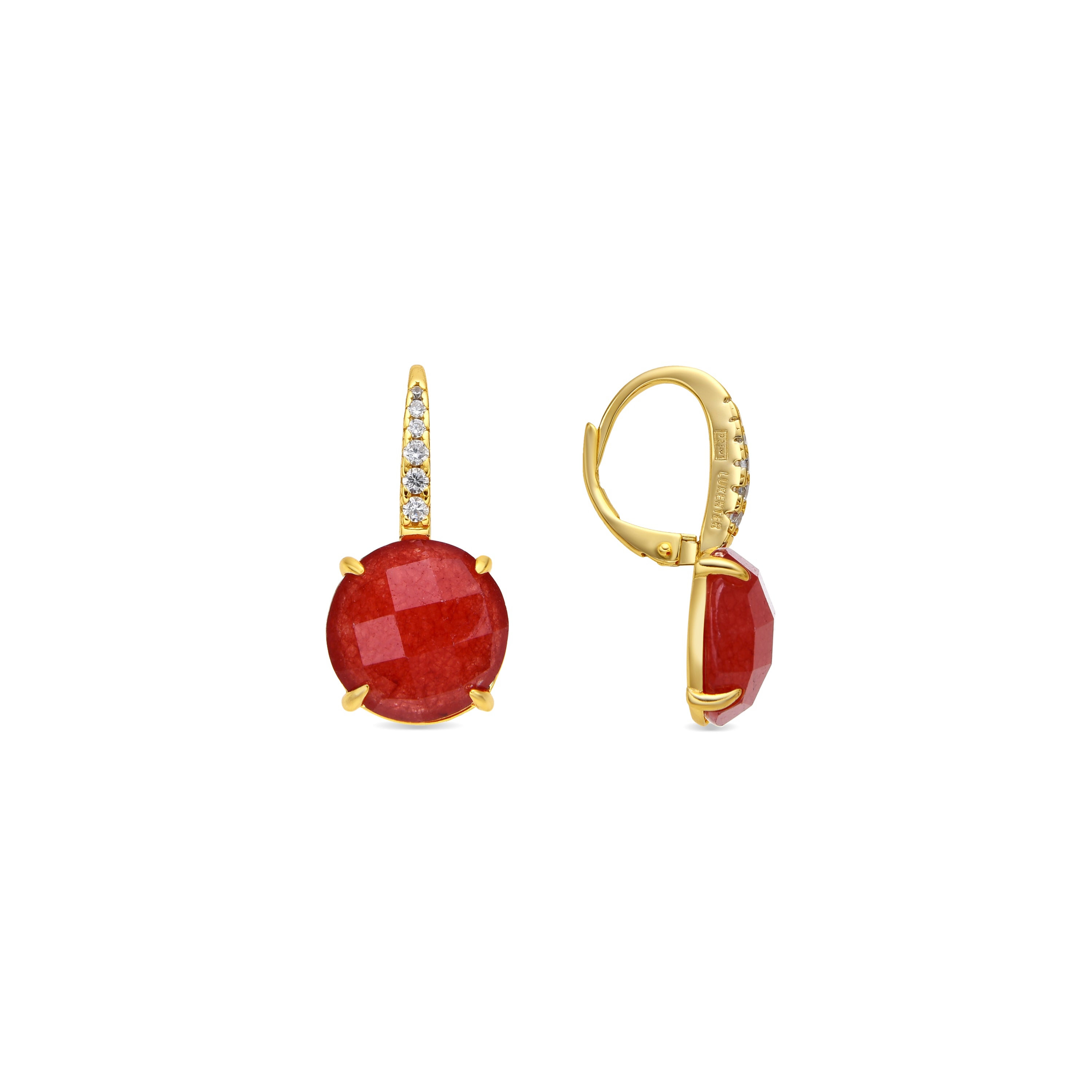 Boucles d'oreilles en argent sterling 925 et jade rouge finition or jaune 18k Lior