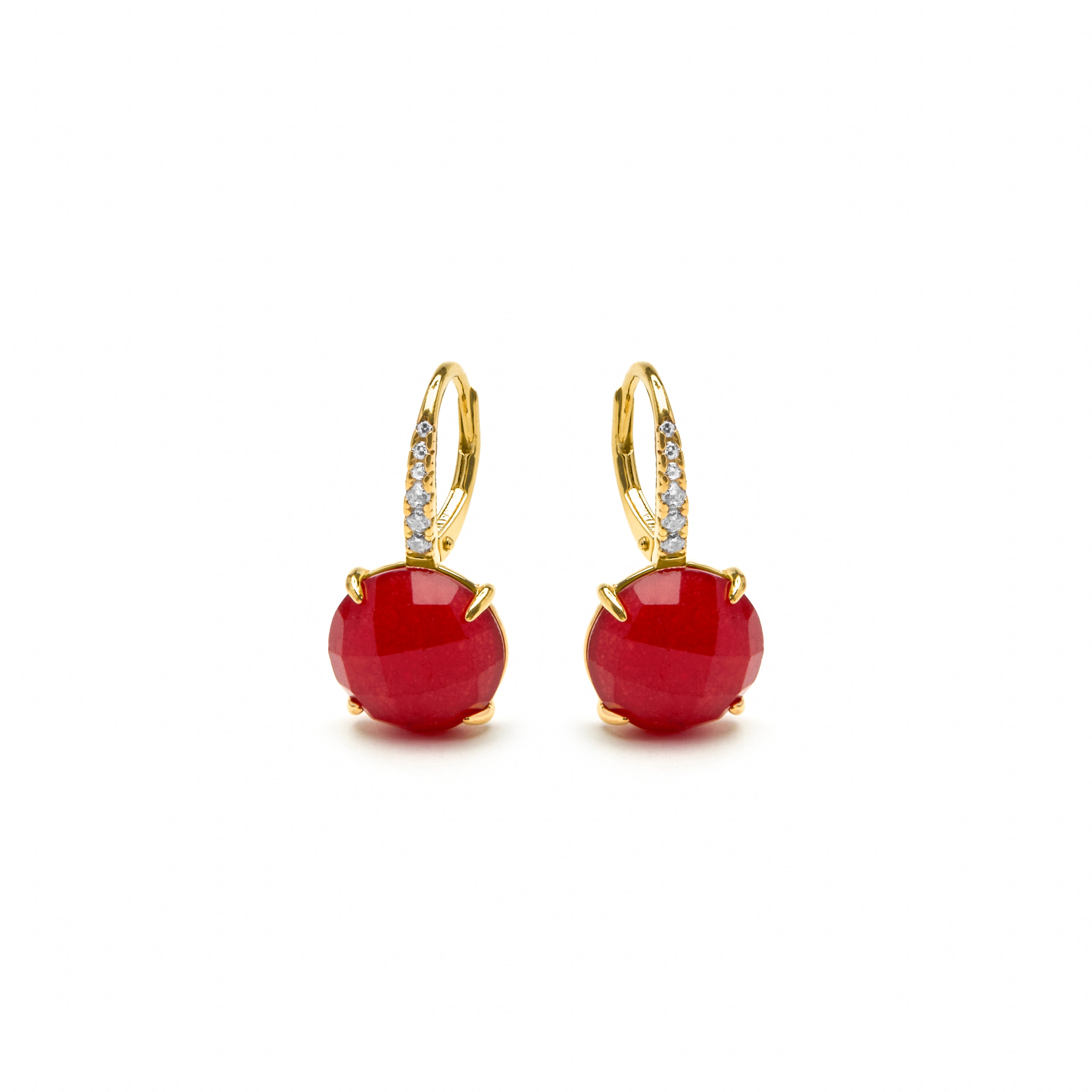 Boucles d'oreilles en argent sterling 925 et jade rouge finition or jaune 18k Lior
