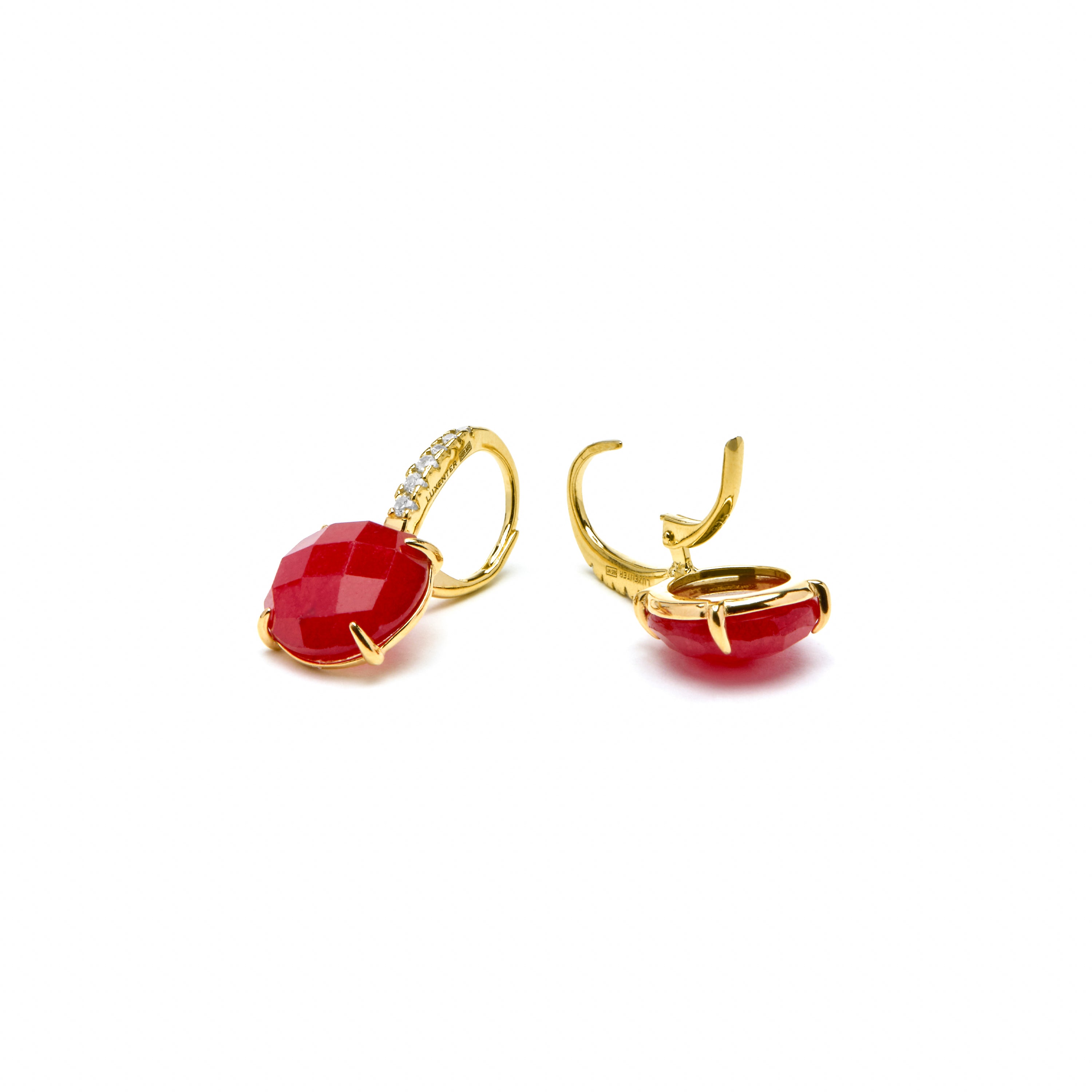 Boucles d'oreilles en argent sterling 925 et jade rouge finition or jaune 18k Lior
