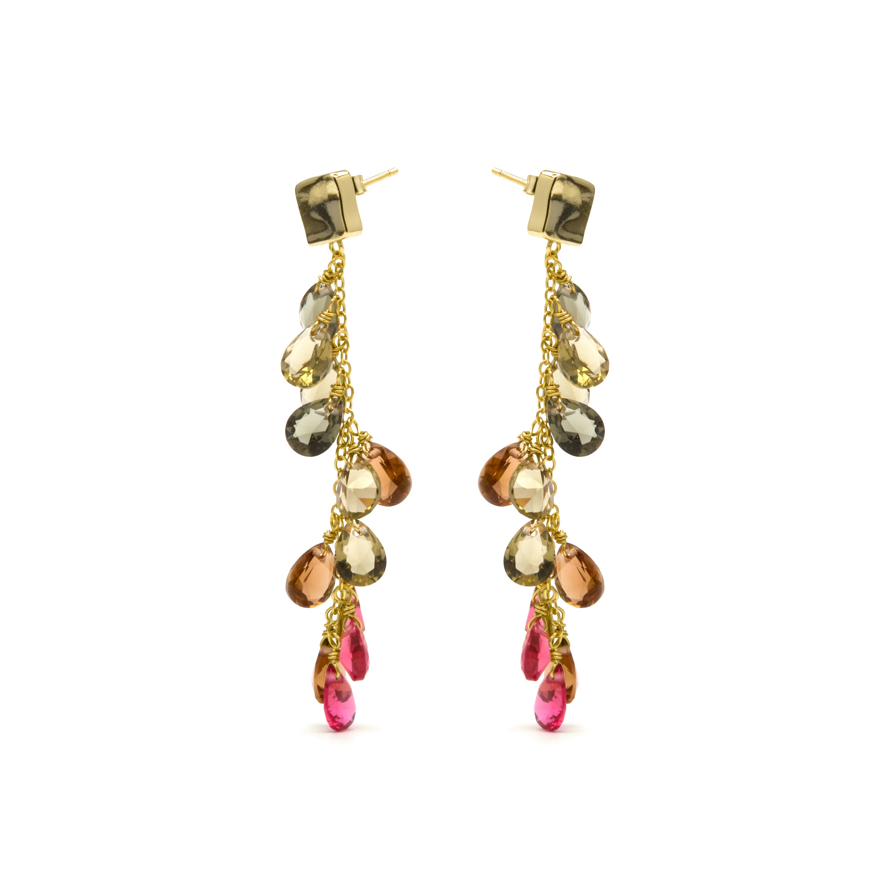 Brincos de Prata de Lei 925 e Quartzo Hidrotermal Multicolor com acabamento em ouro amarelo de 18k - Jedo