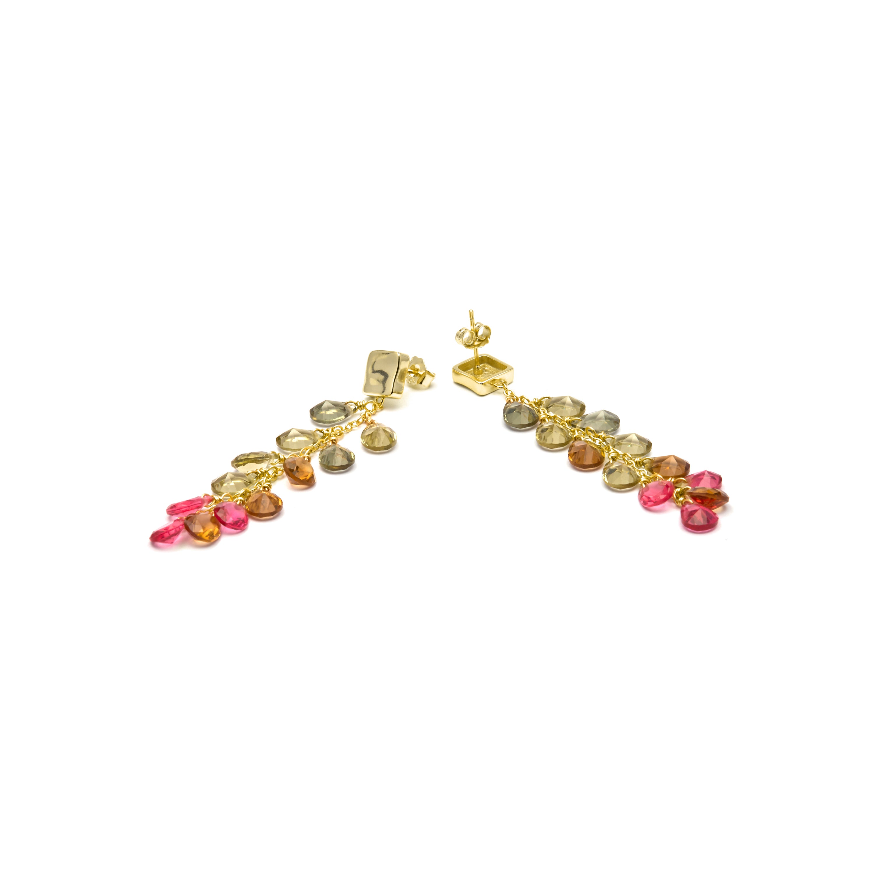 Brincos de Prata de Lei 925 e Quartzo Hidrotermal Multicolor com acabamento em ouro amarelo de 18k - Jedo