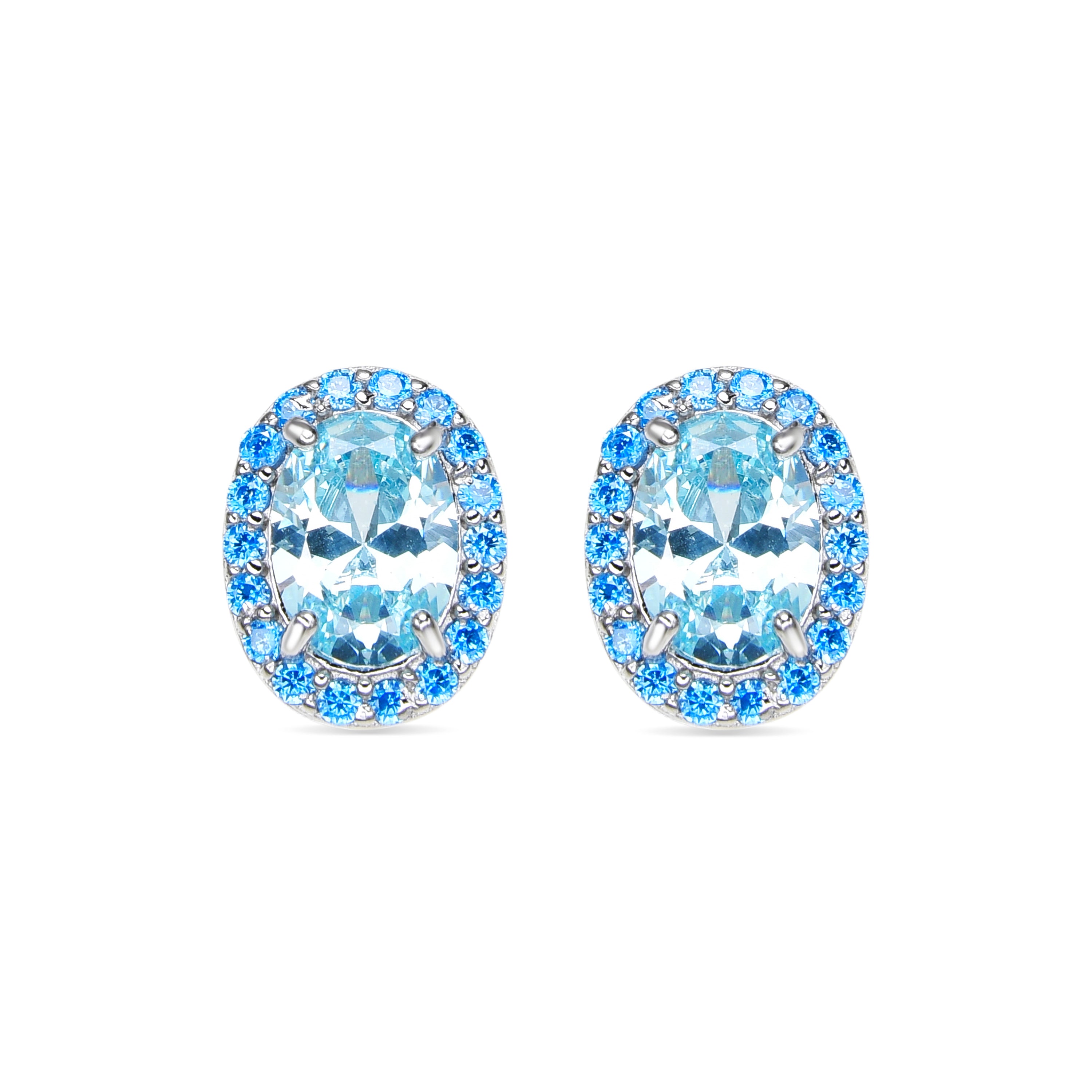 925 Sterlingsilber Ohrringe mit Aquamarin Zirkonia und Rhodium-Finish - Unxo