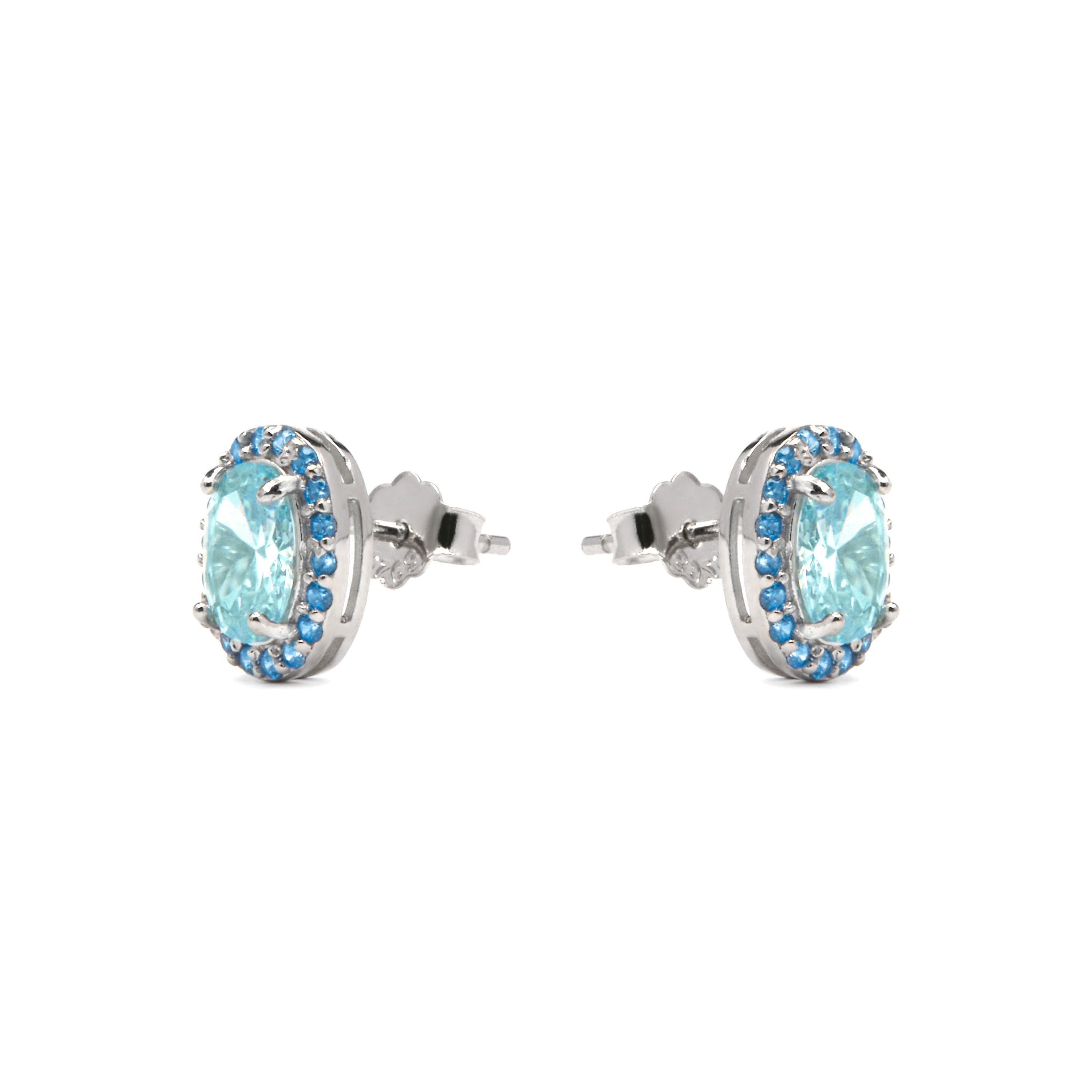 925 Sterlingsilber Ohrringe mit Aquamarin Zirkonia und Rhodium-Finish - Unxo