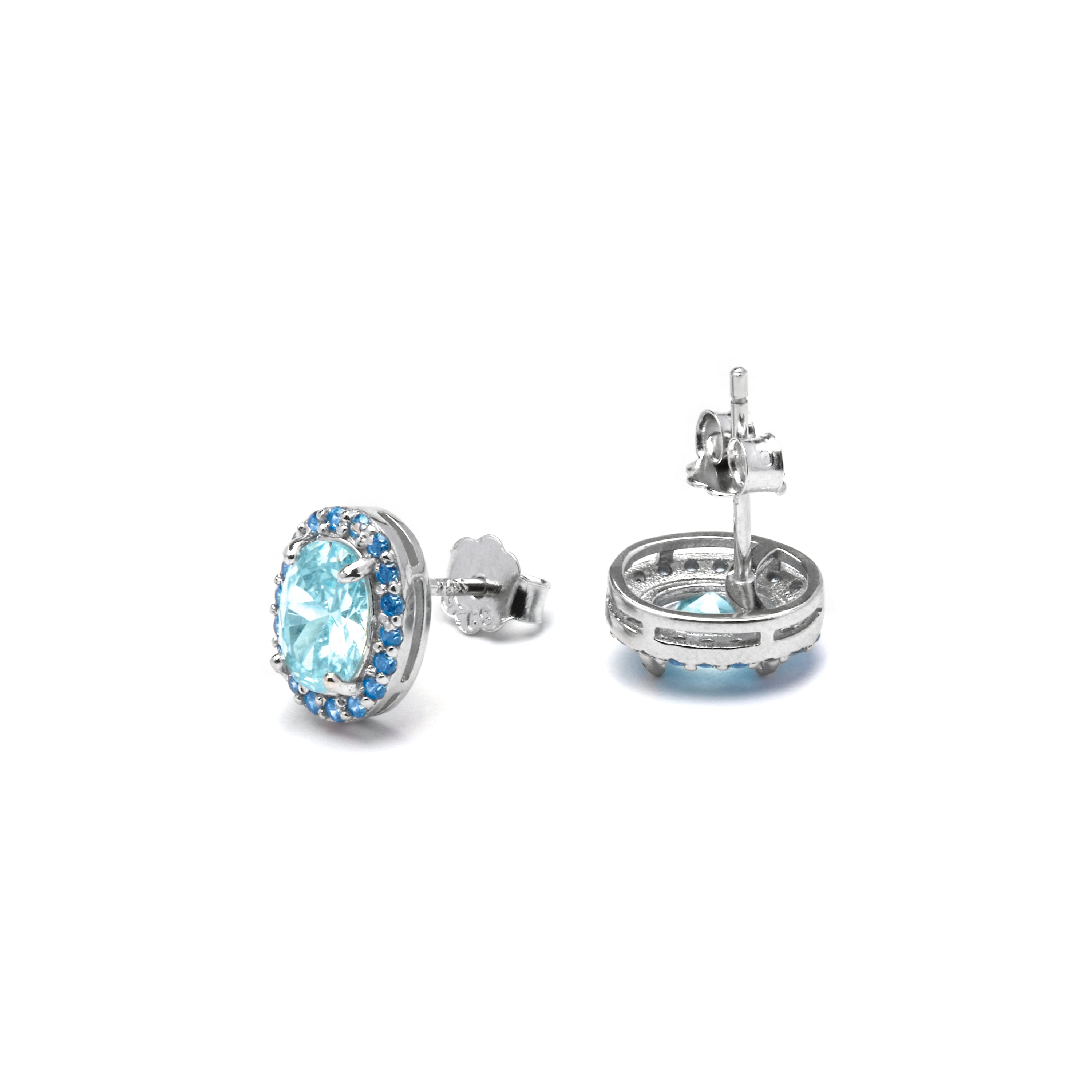 925 Sterlingsilber Ohrringe mit Aquamarin Zirkonia und Rhodium-Finish - Unxo