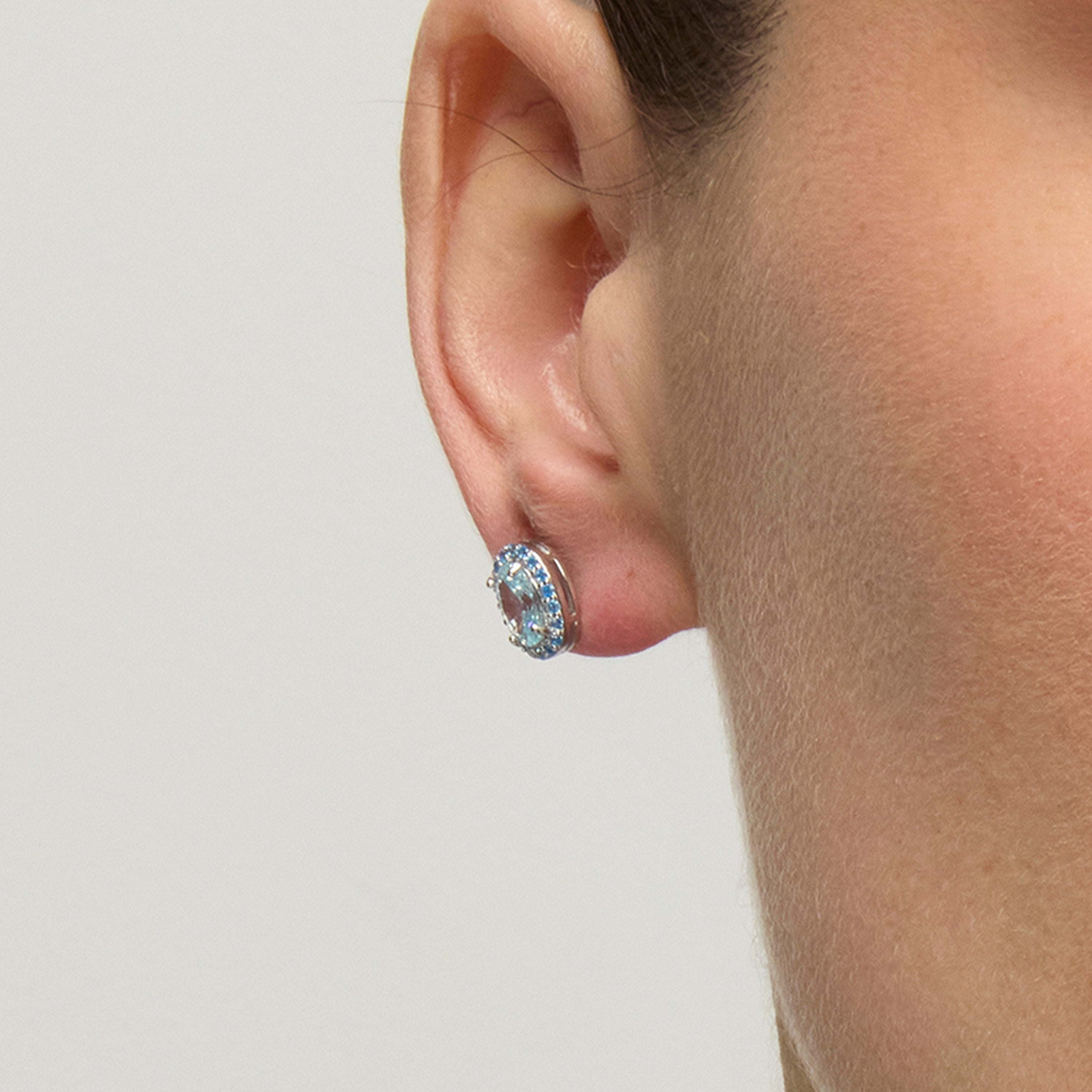925 Sterlingsilber Ohrringe mit Aquamarin Zirkonia und Rhodium-Finish - Unxo