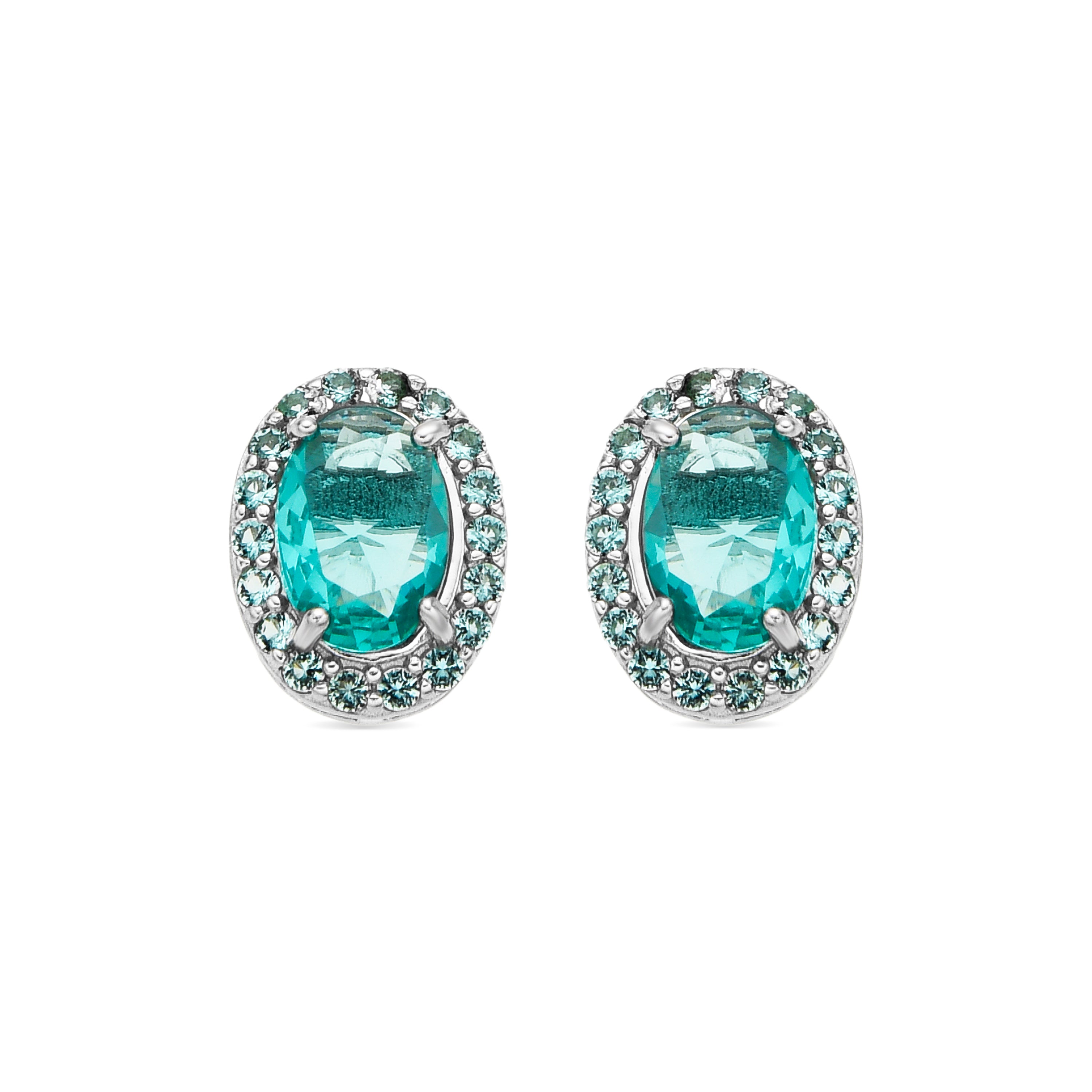 925 Sterlingsilber Ohrringe mit Aquamarin Zirkonia und Rhodium-Finish - Unxo