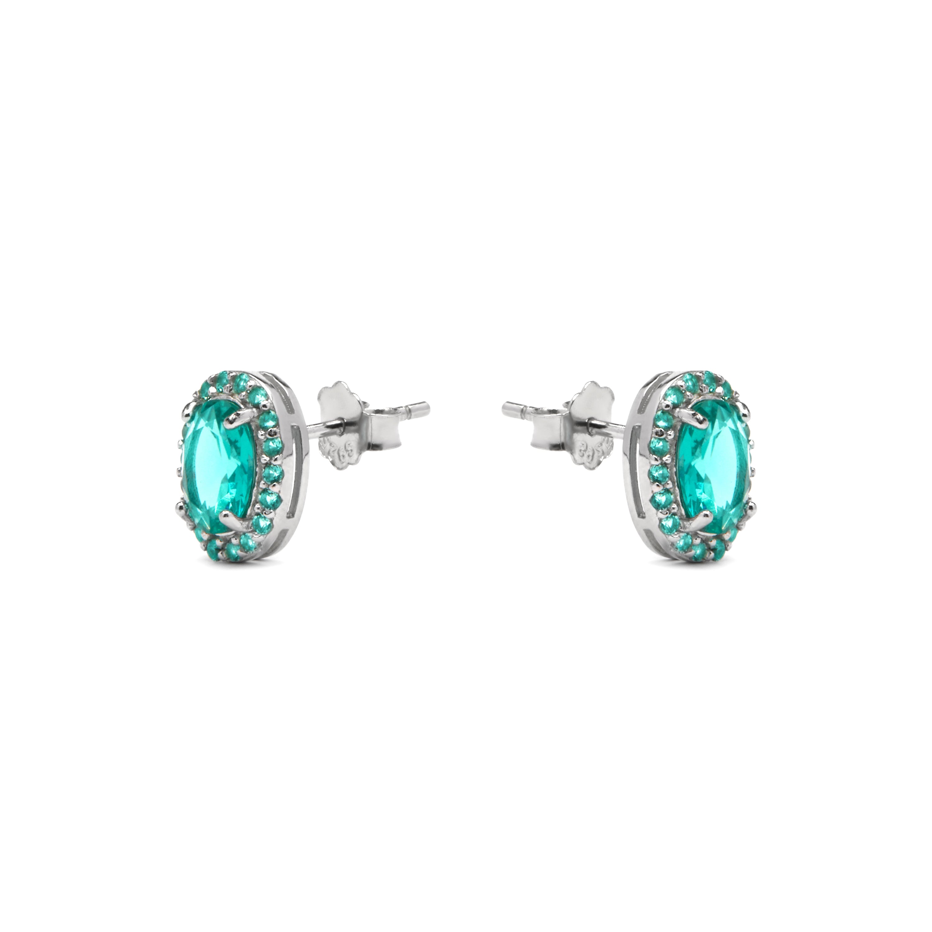 925 Sterlingsilber Ohrringe mit Aquamarin Zirkonia und Rhodium-Finish - Unxo