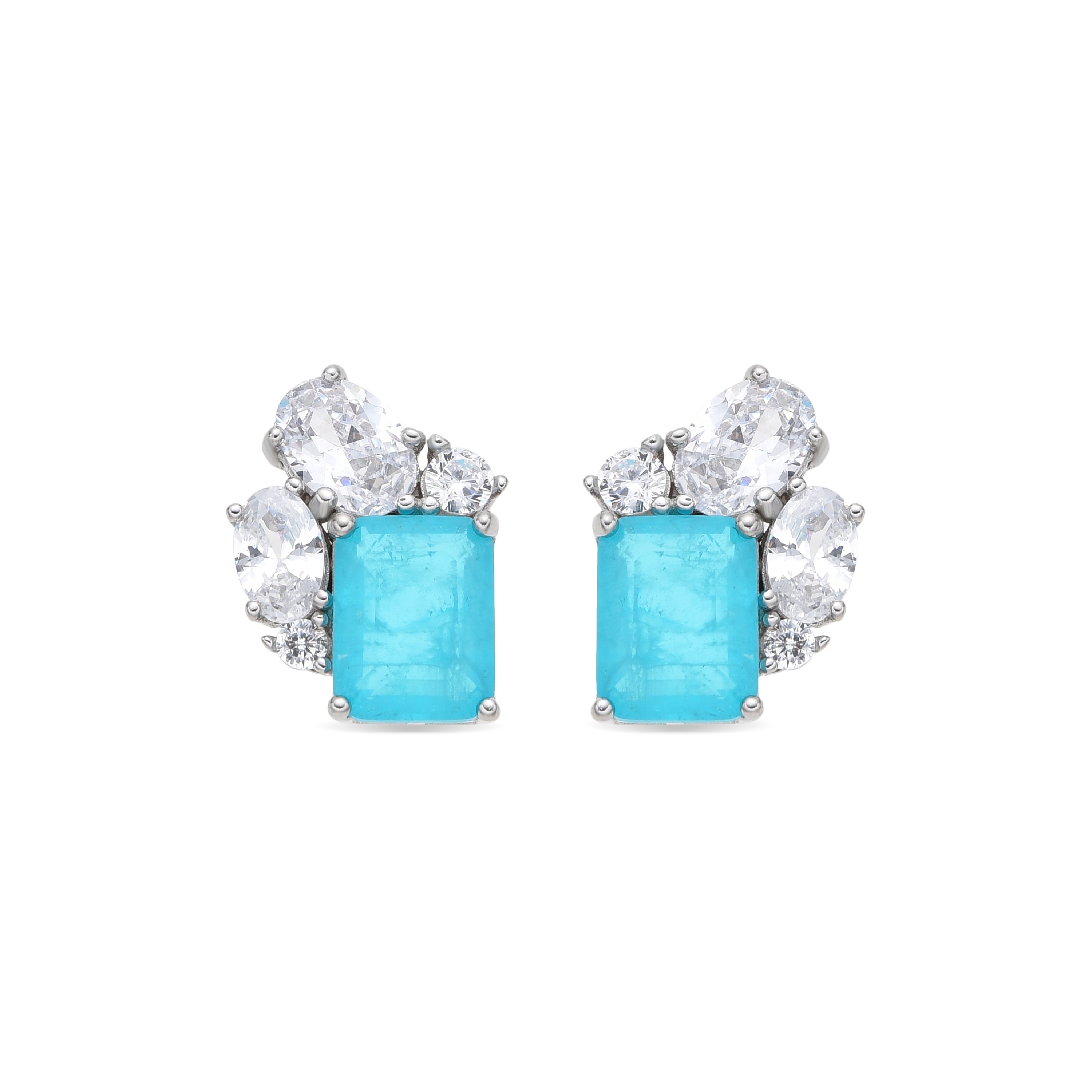 Boucles d'oreilles en argent sterling 925 et quartz hydrothermal aigue-marine finition rhodiée - Lania