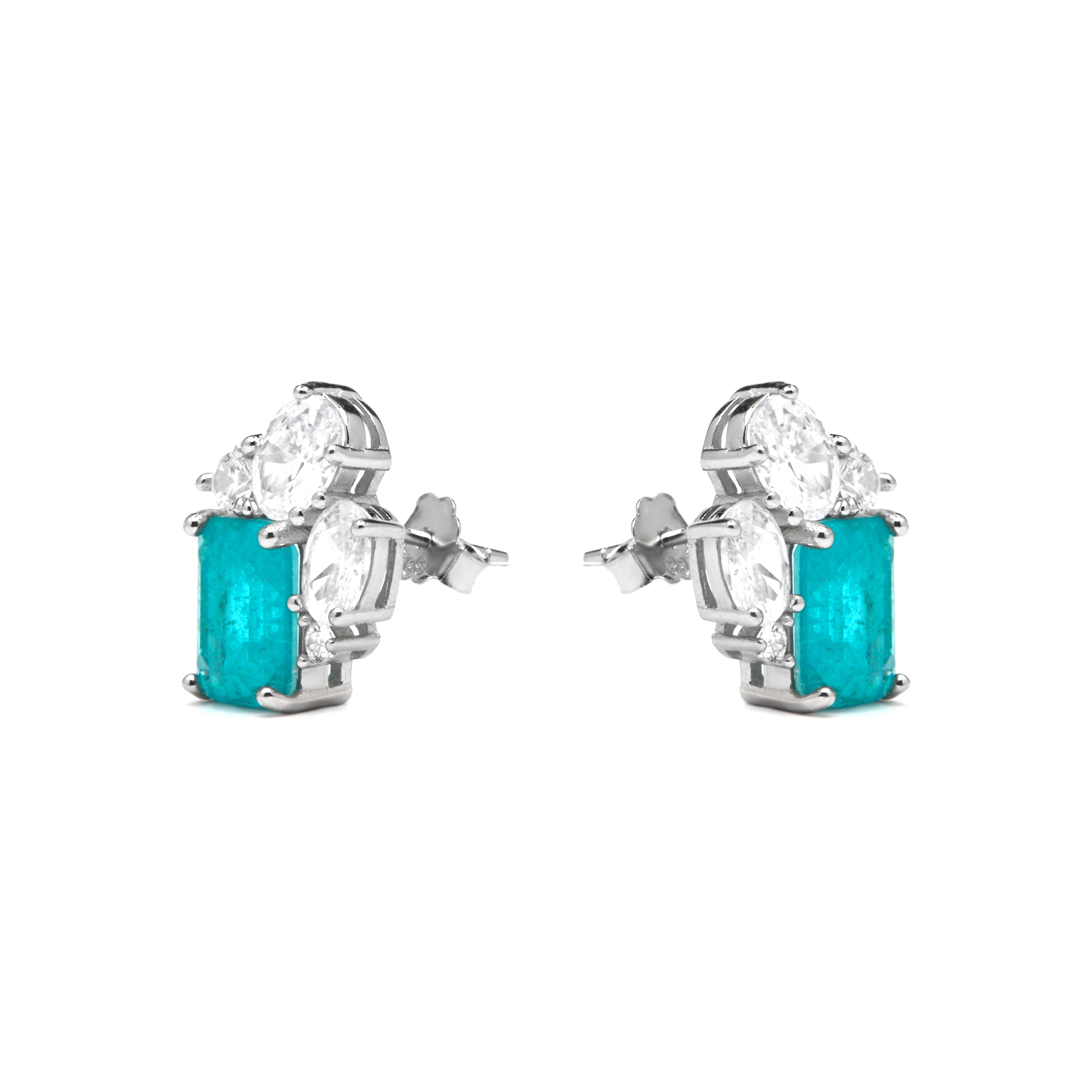 Boucles d'oreilles en argent sterling 925 et quartz hydrothermal aigue-marine finition rhodiée - Lania