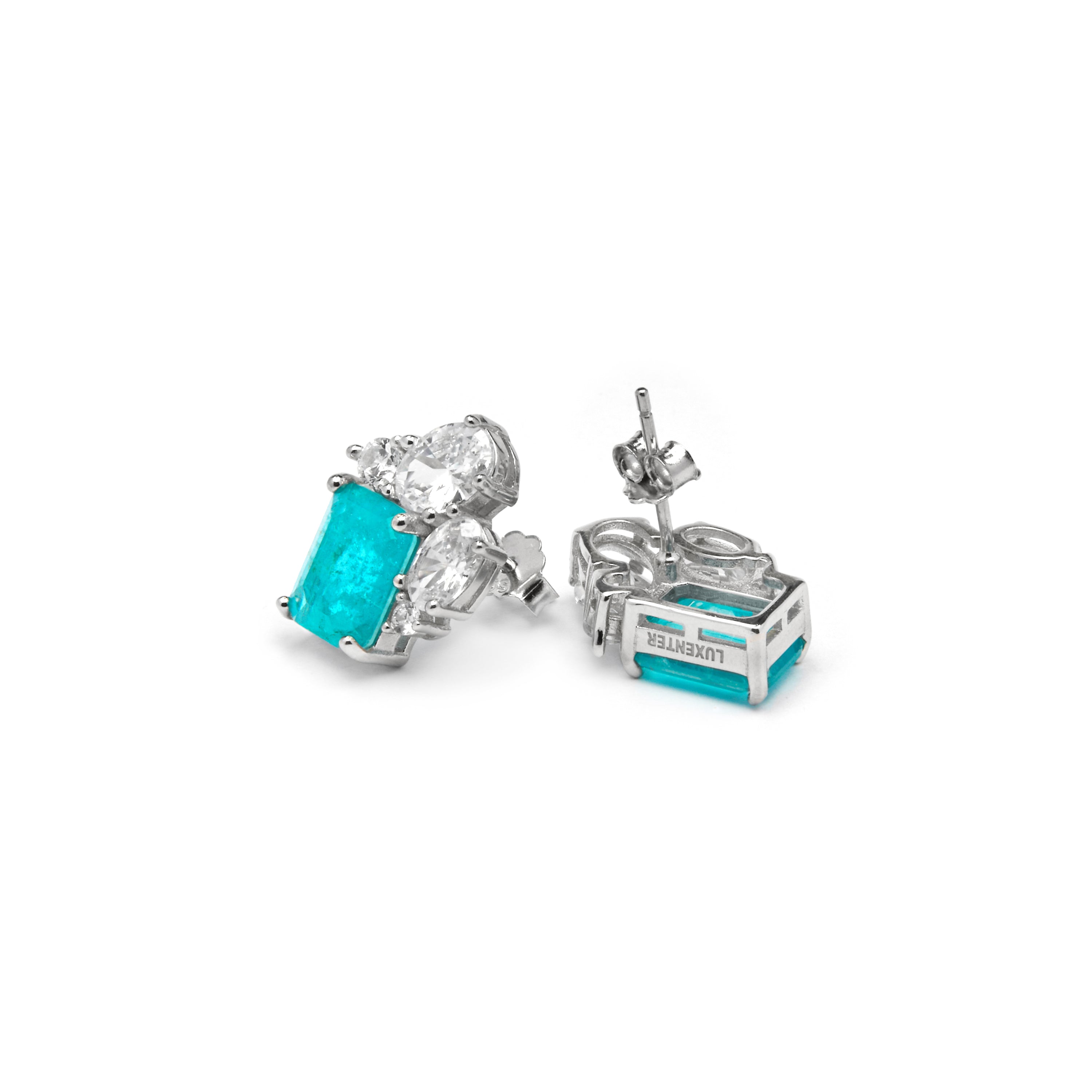 Boucles d'oreilles en argent sterling 925 et quartz hydrothermal aigue-marine finition rhodiée - Lania