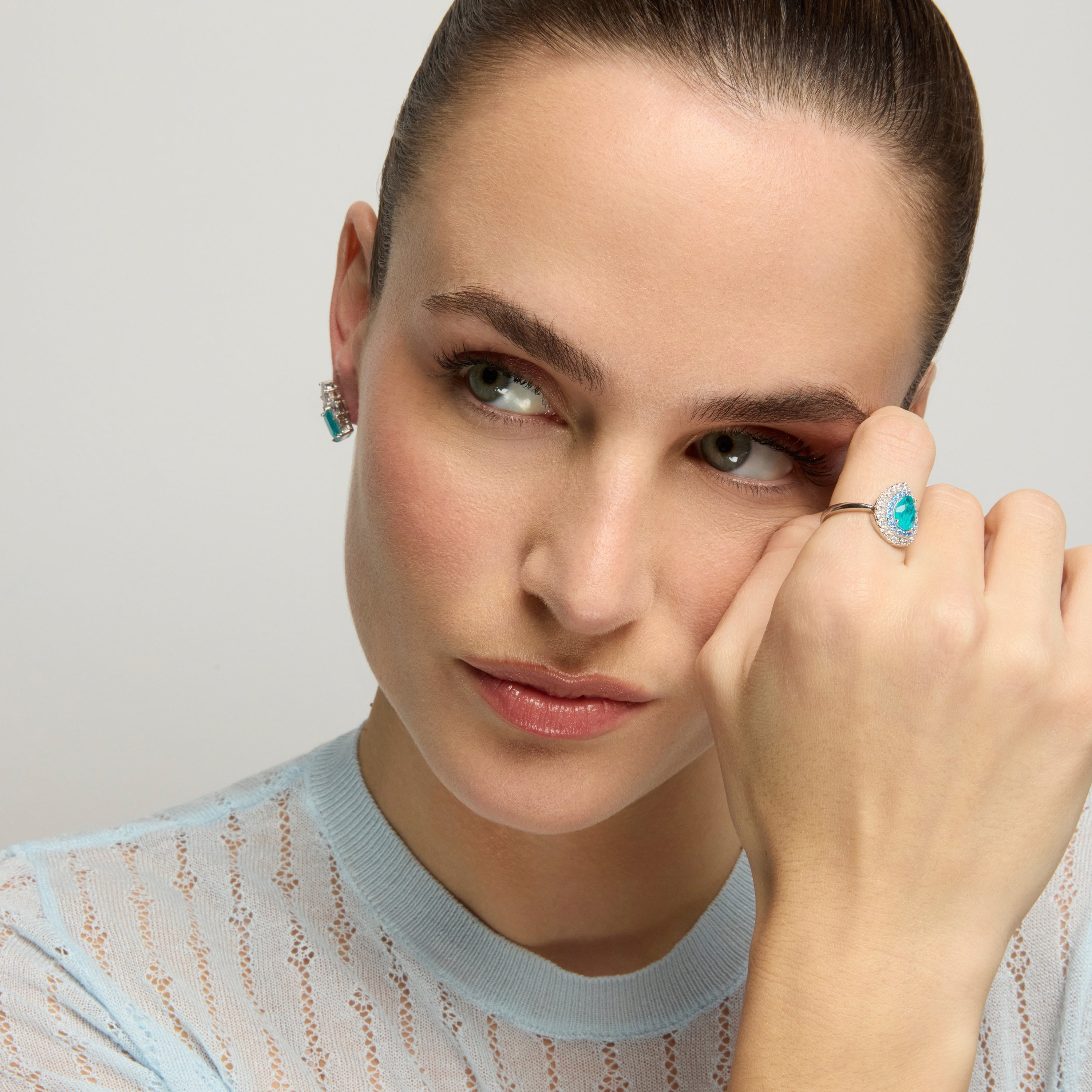 Boucles d'oreilles en argent sterling 925 et quartz hydrothermal aigue-marine finition rhodiée - Lania