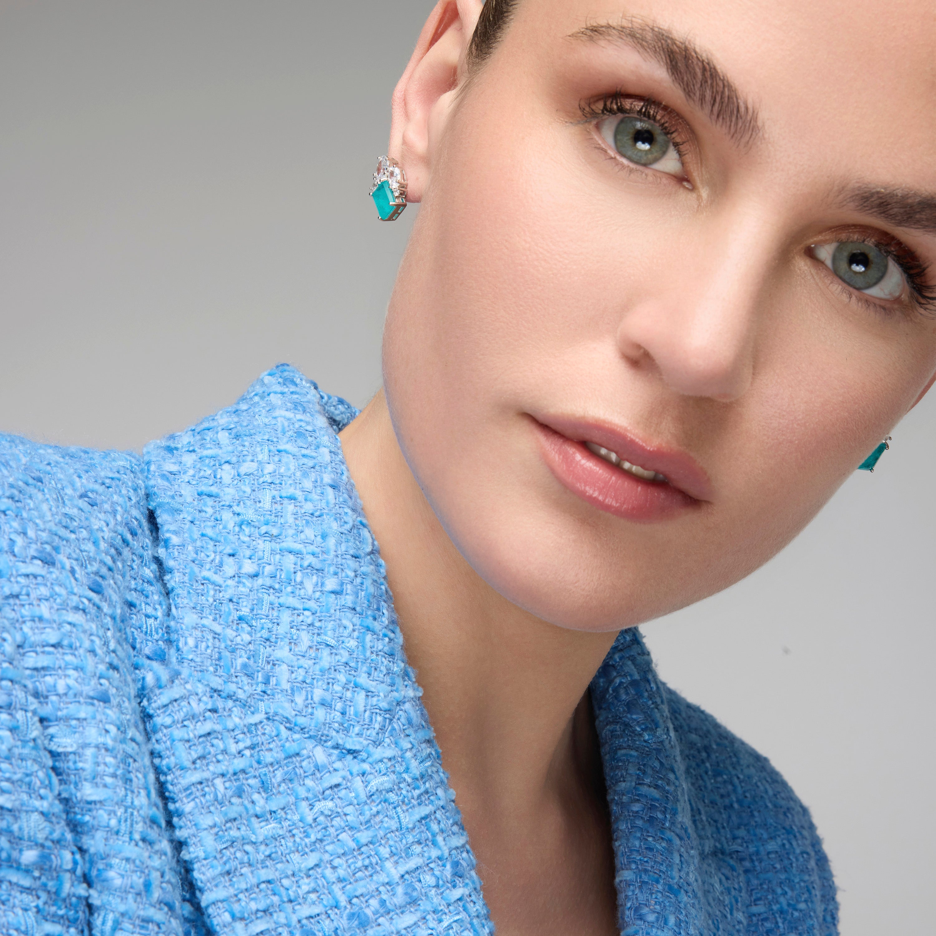 Boucles d'oreilles en argent sterling 925 et quartz hydrothermal aigue-marine finition rhodiée - Lania