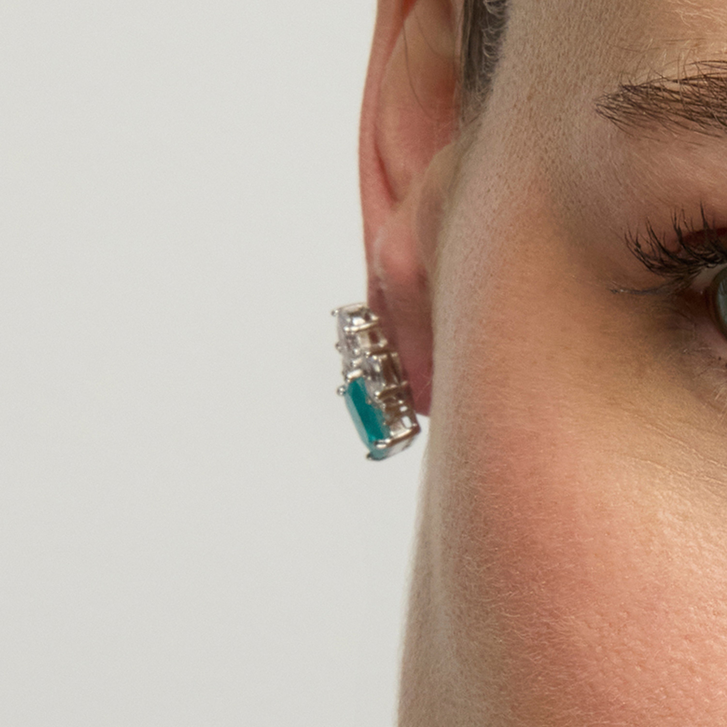 Boucles d'oreilles en argent sterling 925 et quartz hydrothermal aigue-marine finition rhodiée - Lania