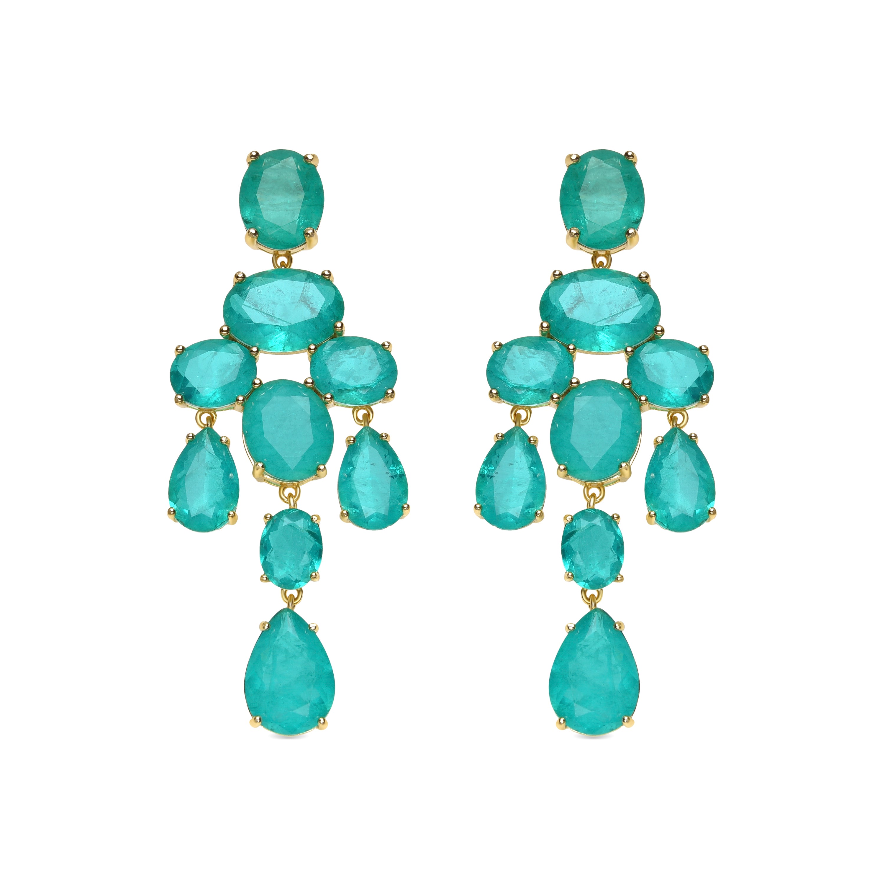 Pendientes de Plata de Ley 925 y Cuarzo Hidrotermal Verde Paraiba acabado oro amarillo de 18k - Kimid