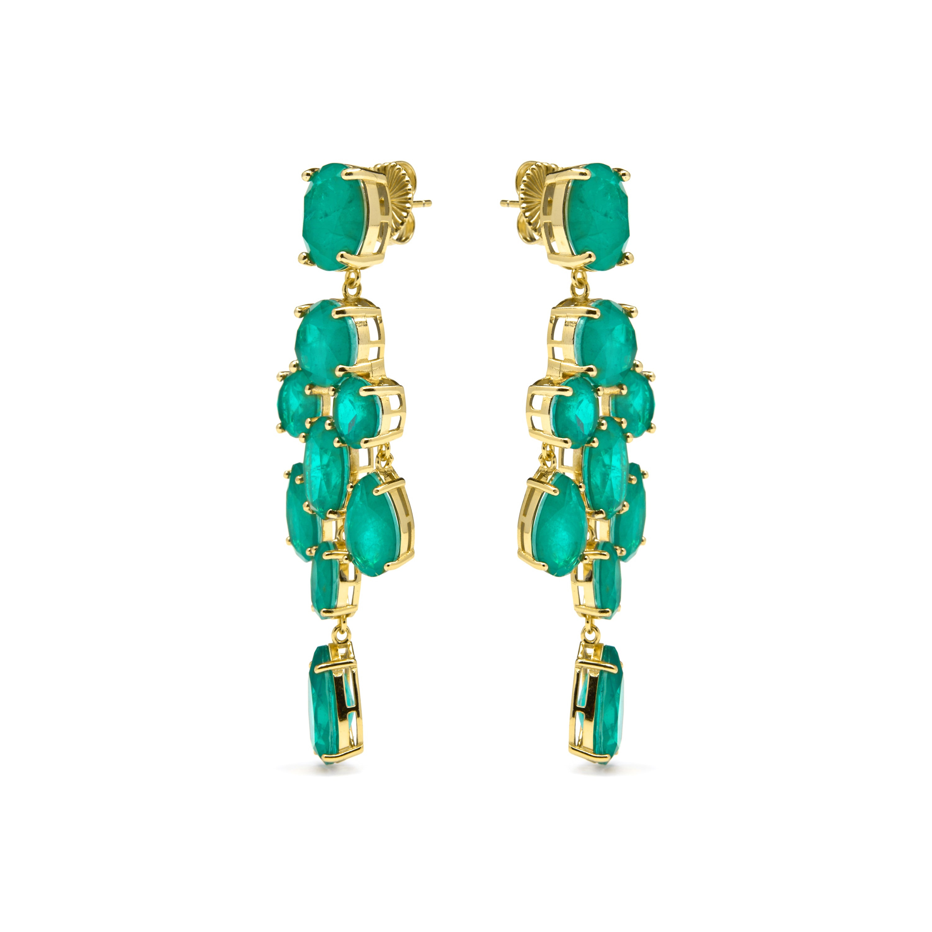 Pendientes de Plata de Ley 925 y Cuarzo Hidrotermal Verde Paraiba acabado oro amarillo de 18k - Kimid