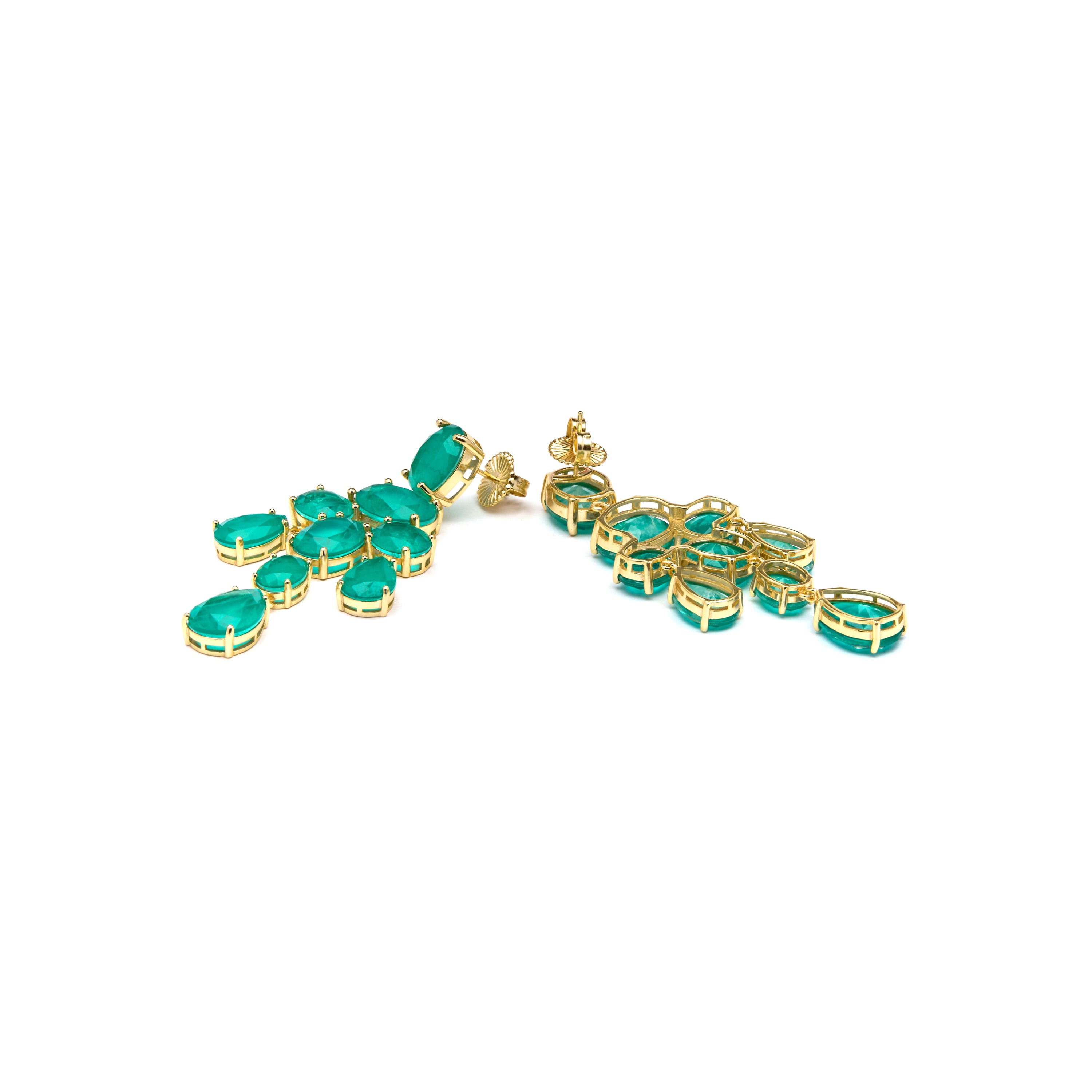 Pendientes de Plata de Ley 925 y Cuarzo Hidrotermal Verde Paraiba acabado oro amarillo de 18k - Kimid