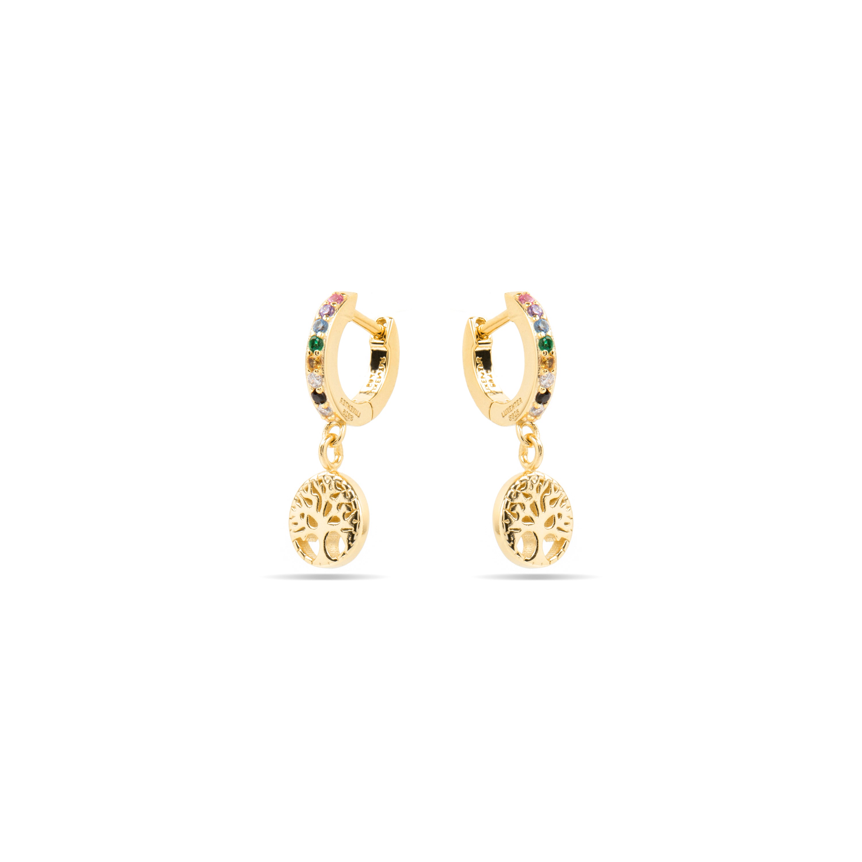 Orecchini in Argento Sterling 925 e Zirconia Multicolore con finitura in oro giallo 18k - Albero della Vita