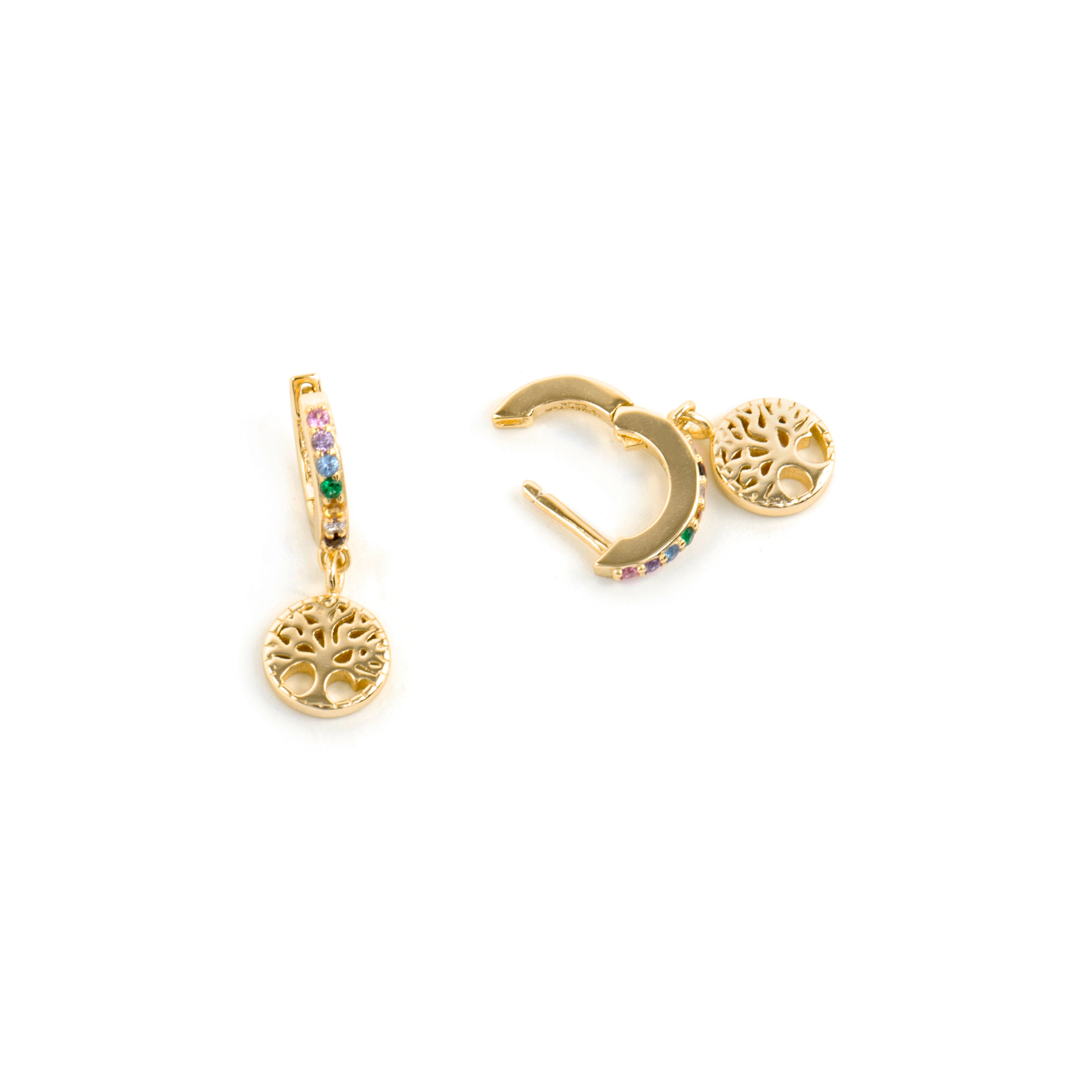 Orecchini in Argento Sterling 925 e Zirconia Multicolore con finitura in oro giallo 18k - Albero della Vita