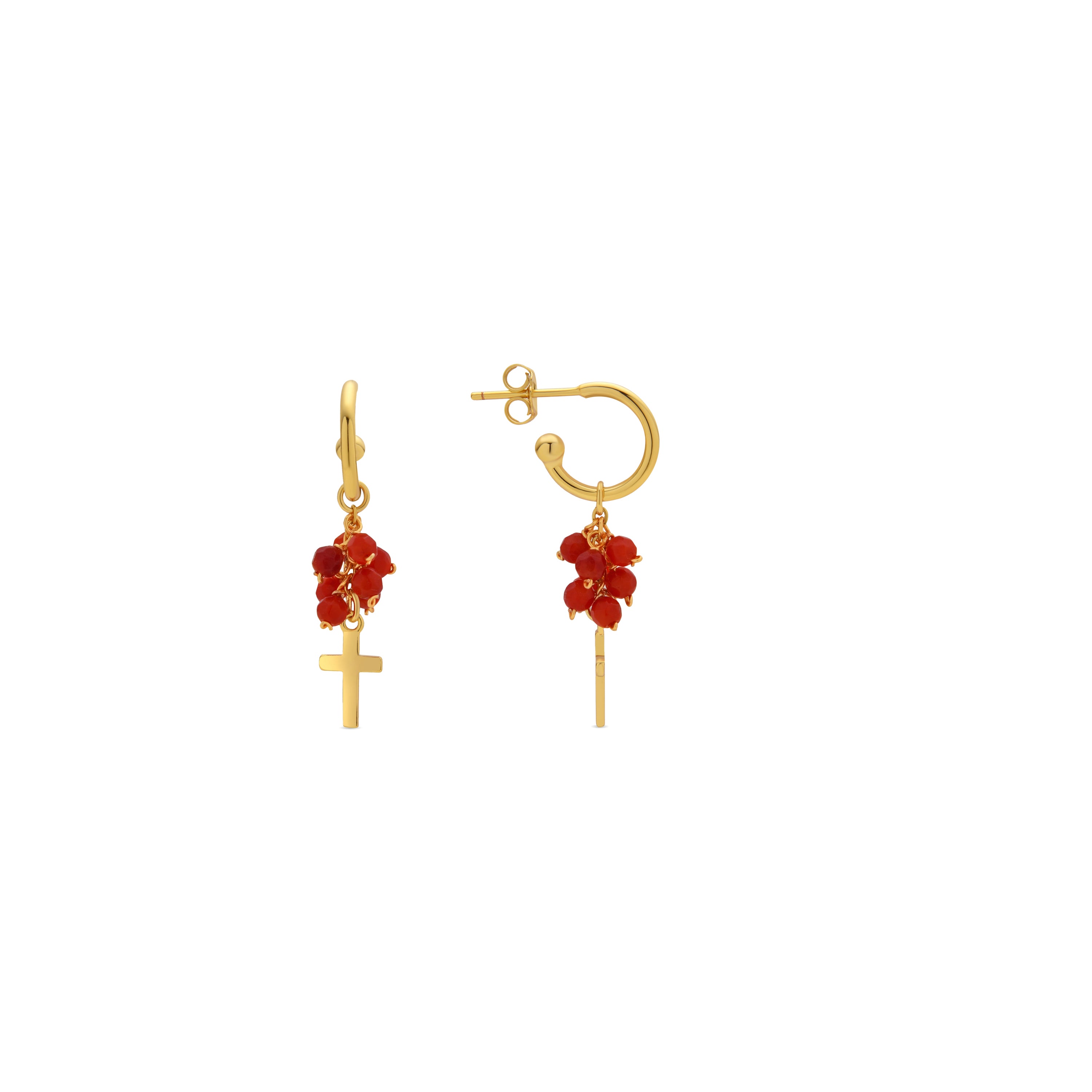 Brincos de Prata de Lei 925 e Ágata Vermelha com acabamento em ouro amarelo 18k - Kyus