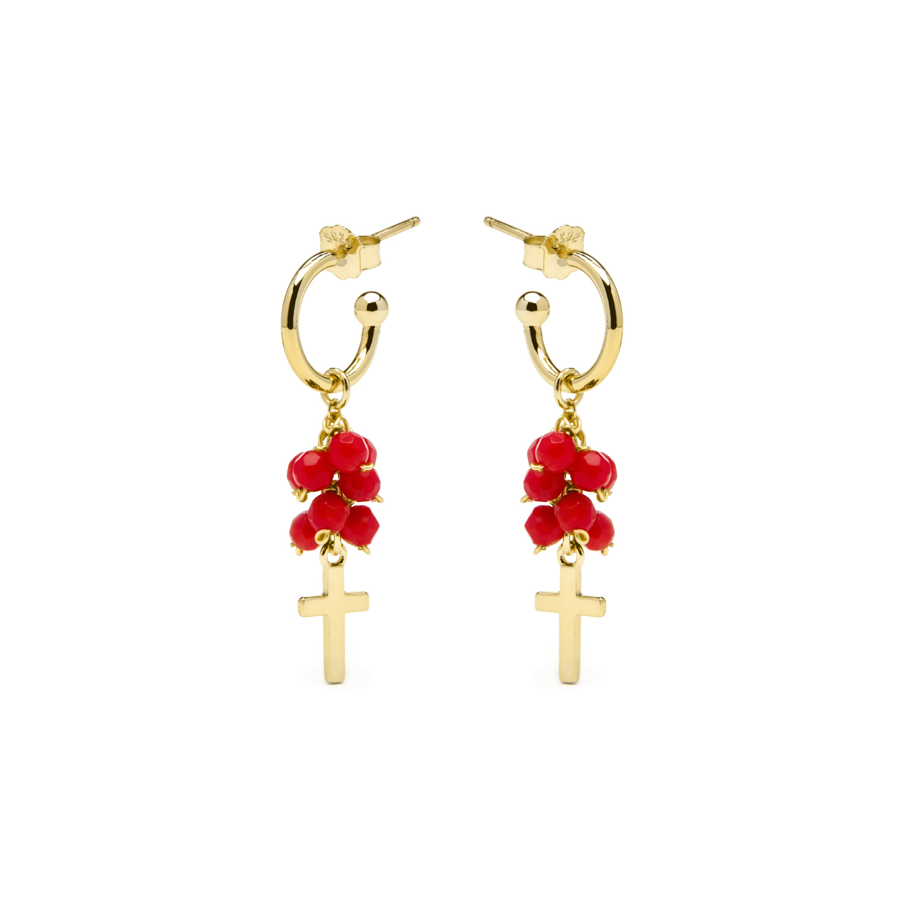 Boucles d'oreilles en argent sterling 925 et agate rouge finition or jaune 18k - Kyus