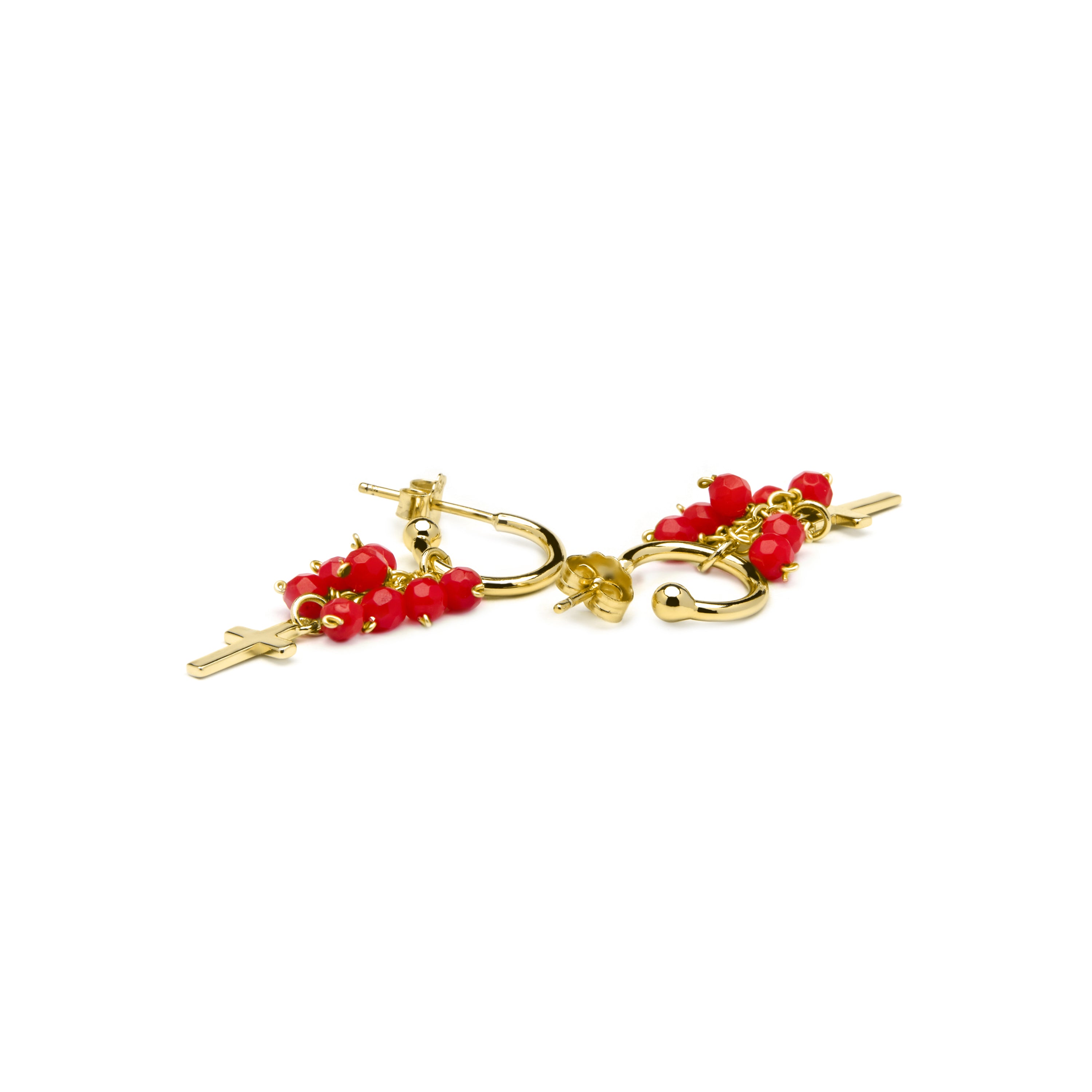 Boucles d'oreilles en argent sterling 925 et agate rouge finition or jaune 18k - Kyus