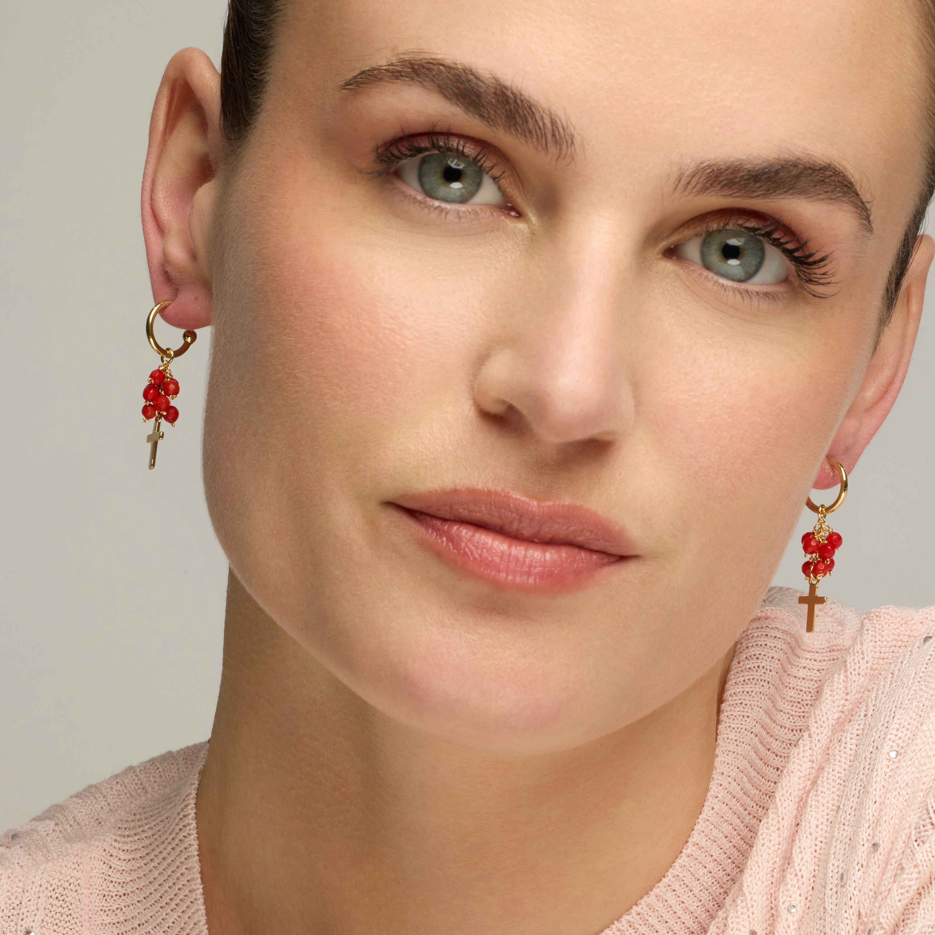 Boucles d'oreilles en argent sterling 925 et agate rouge finition or jaune 18k - Kyus