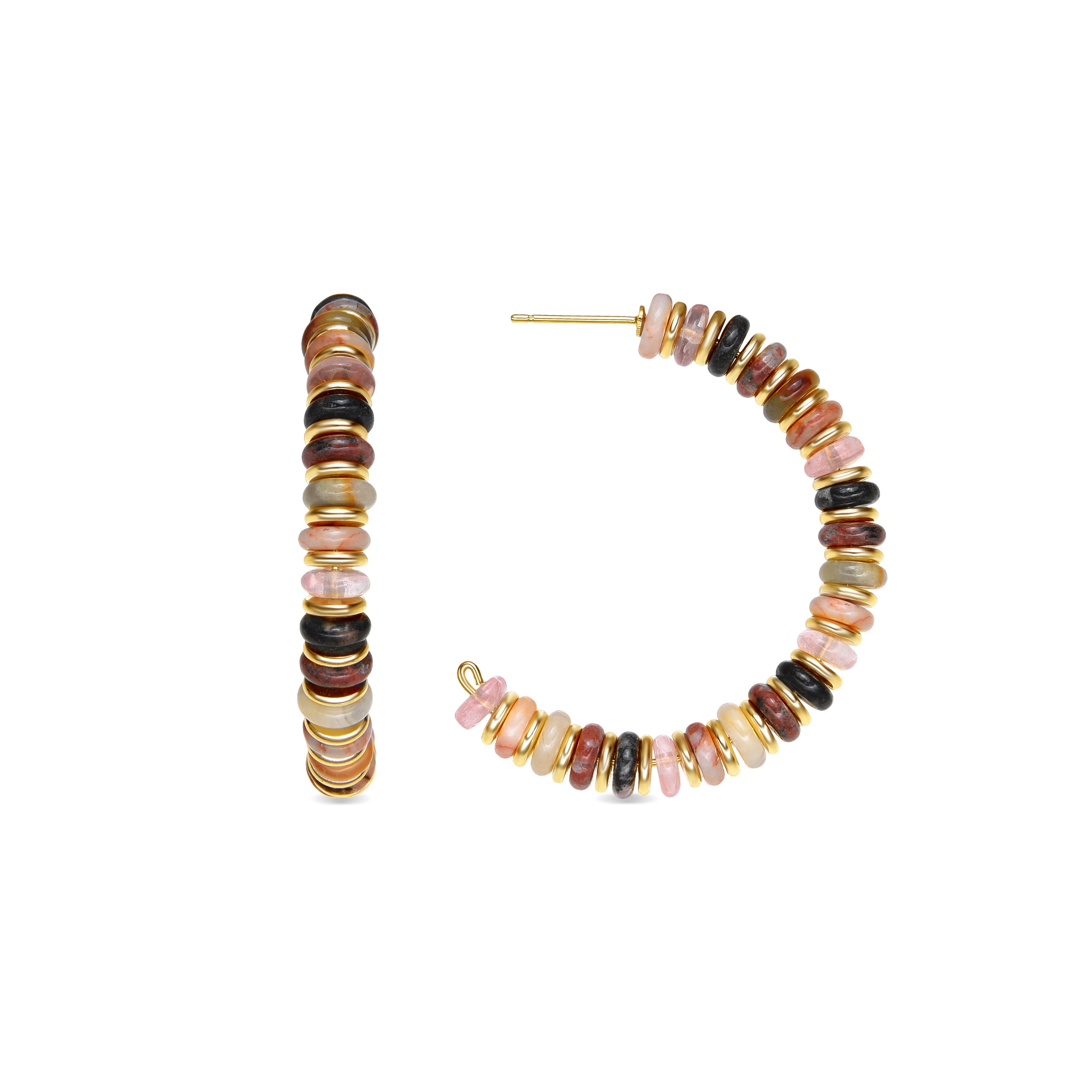 925 Sterling Silver Earrings and Multicolor Agate with 18k Yellow Gold Finish Umex