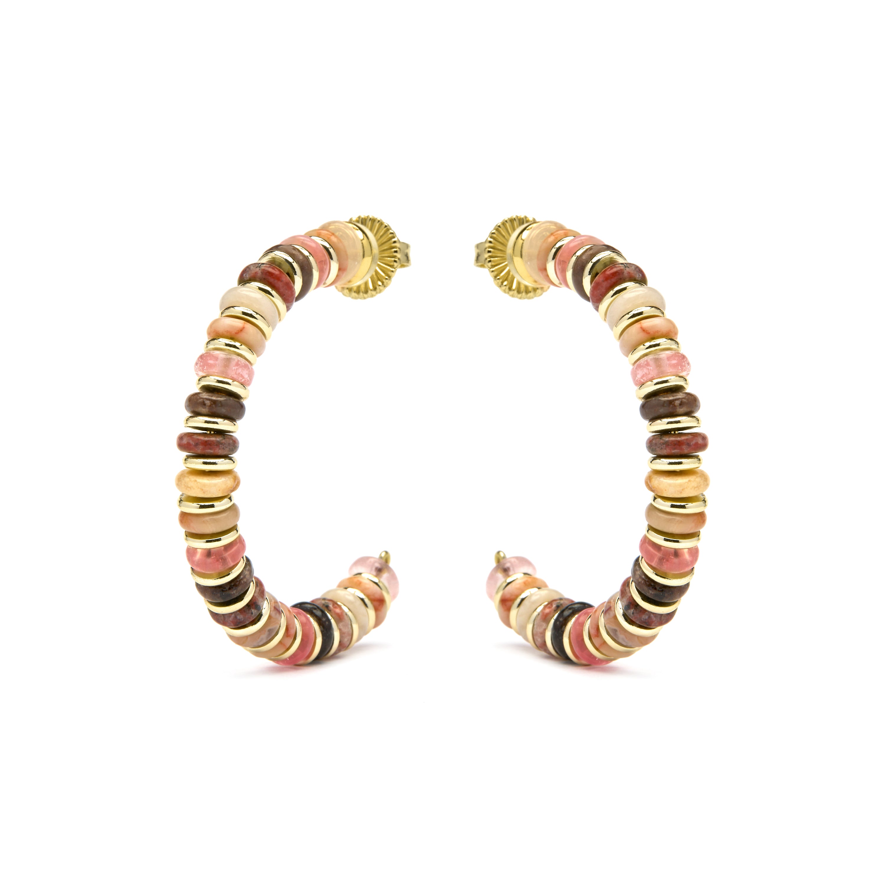 925 Sterling Silver Earrings and Multicolor Agate with 18k Yellow Gold Finish Umex