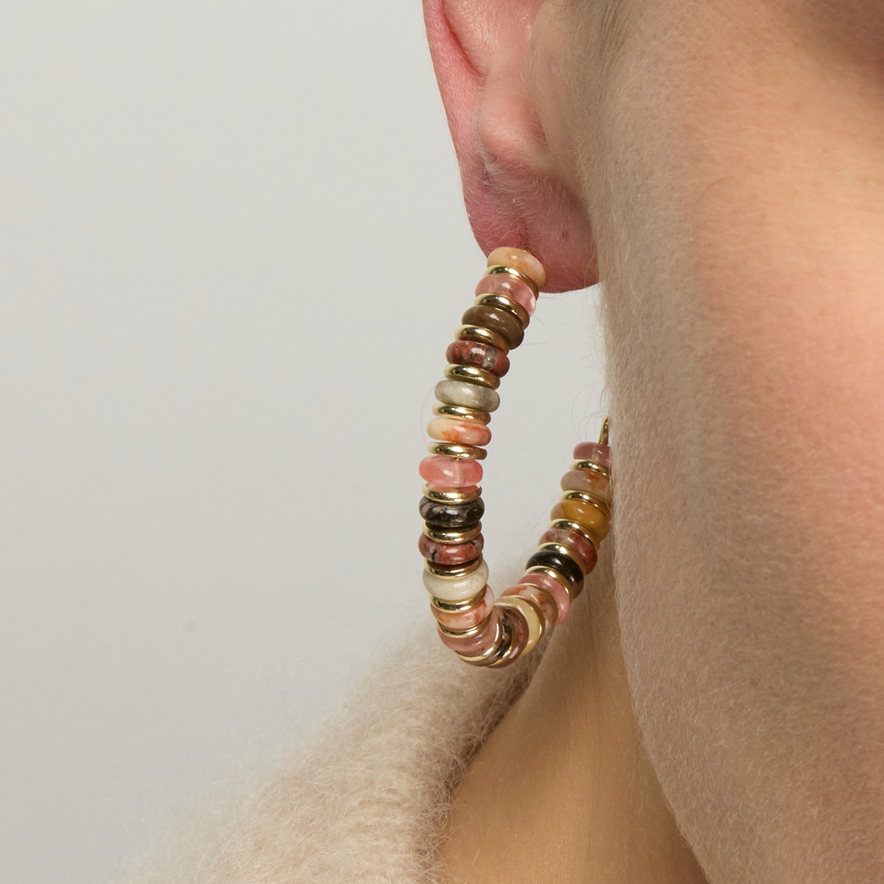 925 Sterling Silver Earrings and Multicolor Agate with 18k Yellow Gold Finish Umex