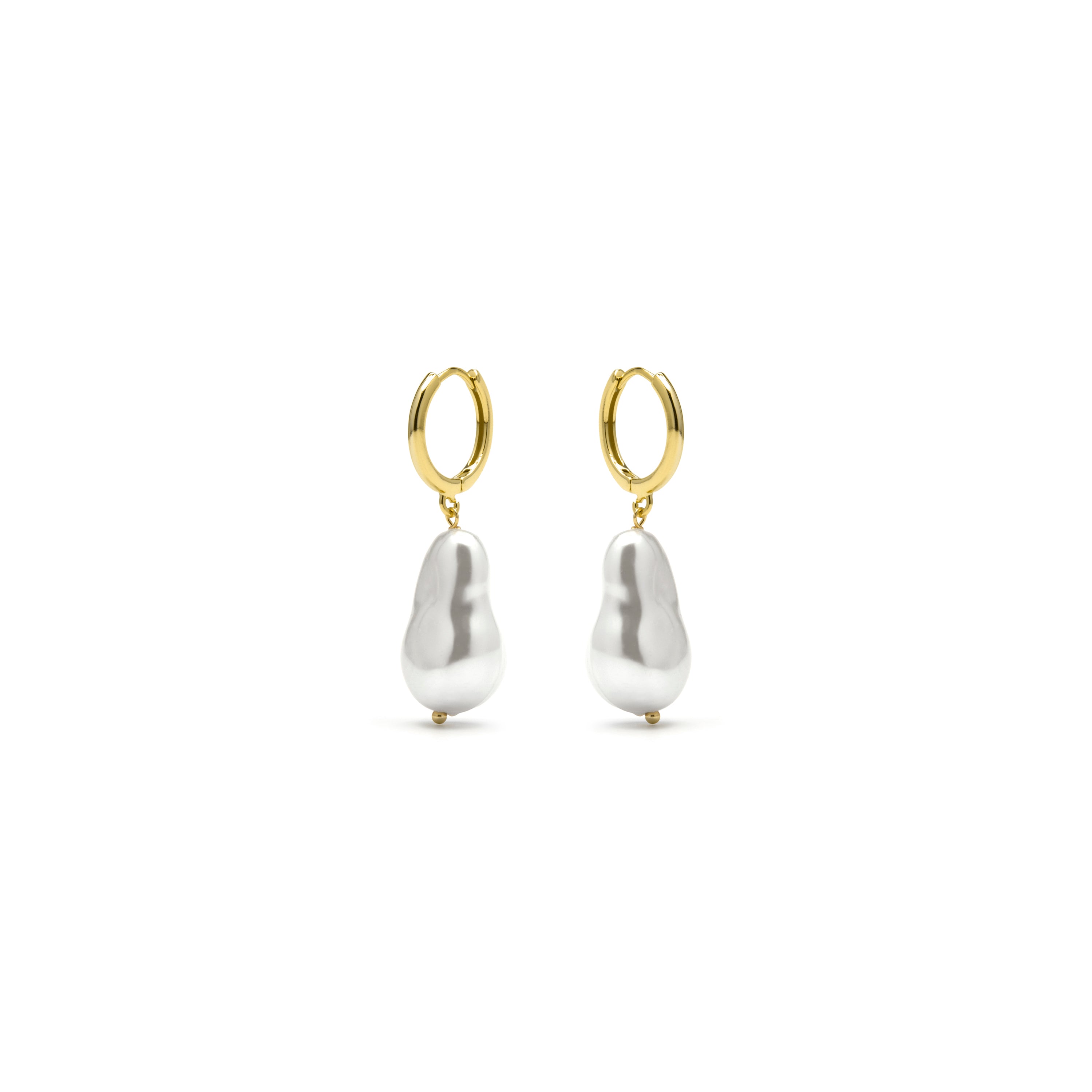 Boucles d'oreilles en argent sterling 925 et perle blanche finition or jaune 18k - Hasel