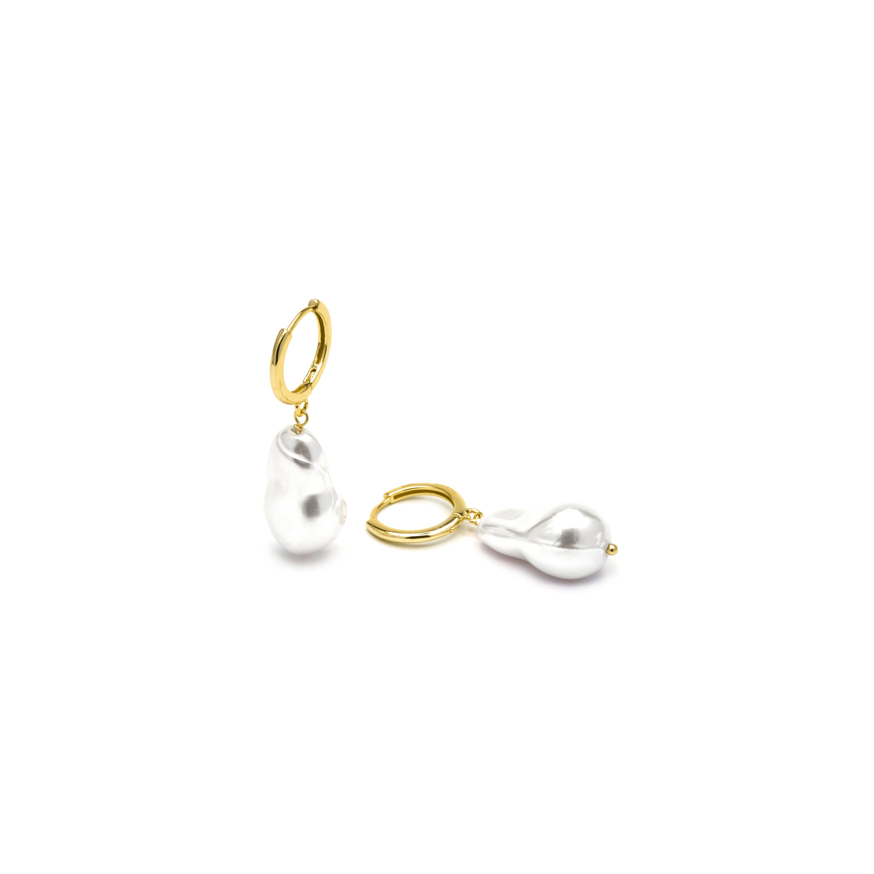 Boucles d'oreilles en argent sterling 925 et perle blanche finition or jaune 18k - Hasel