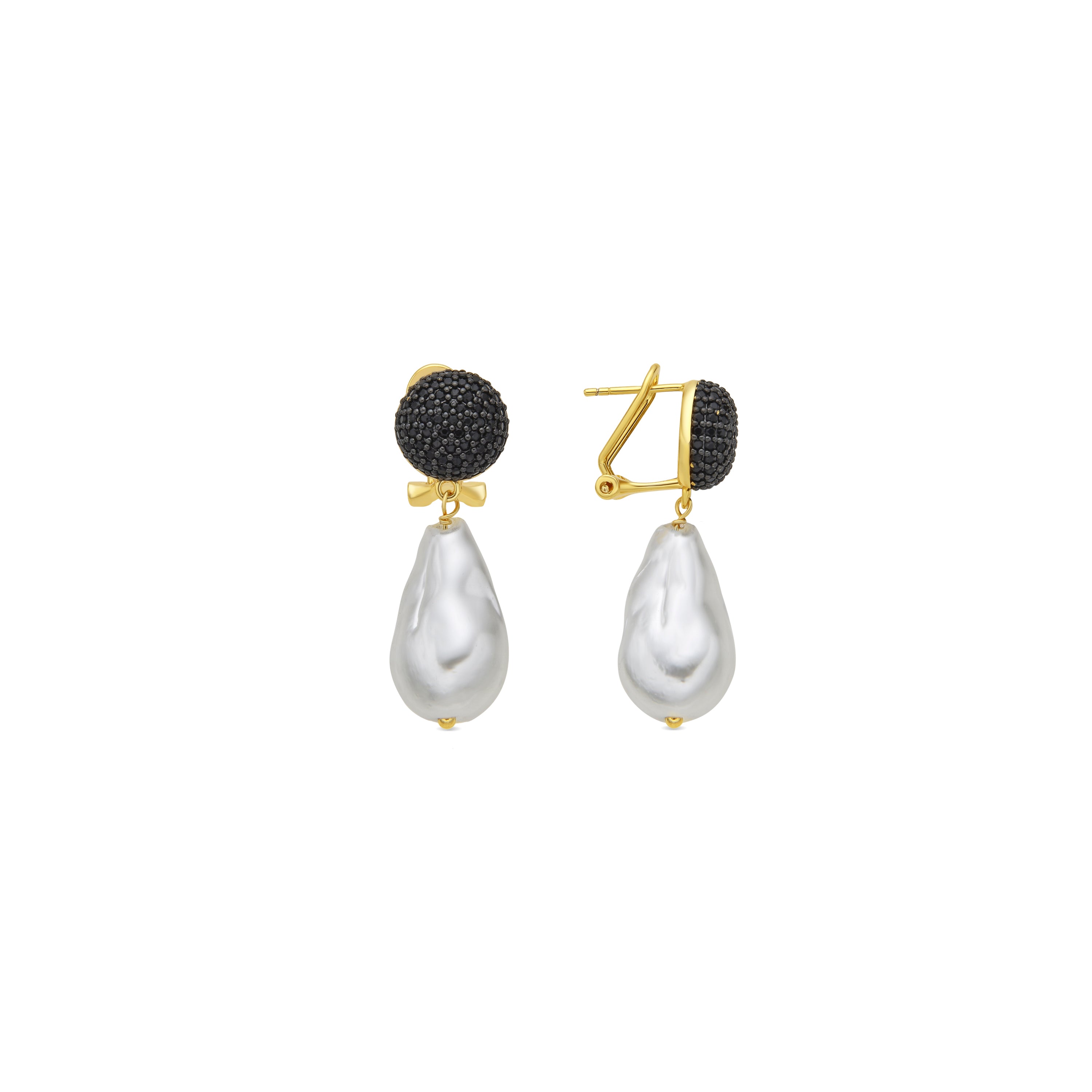 Pendientes de Plata de Ley 925 y Perla Blanca acabado oro amarillo de 18k - Yaca