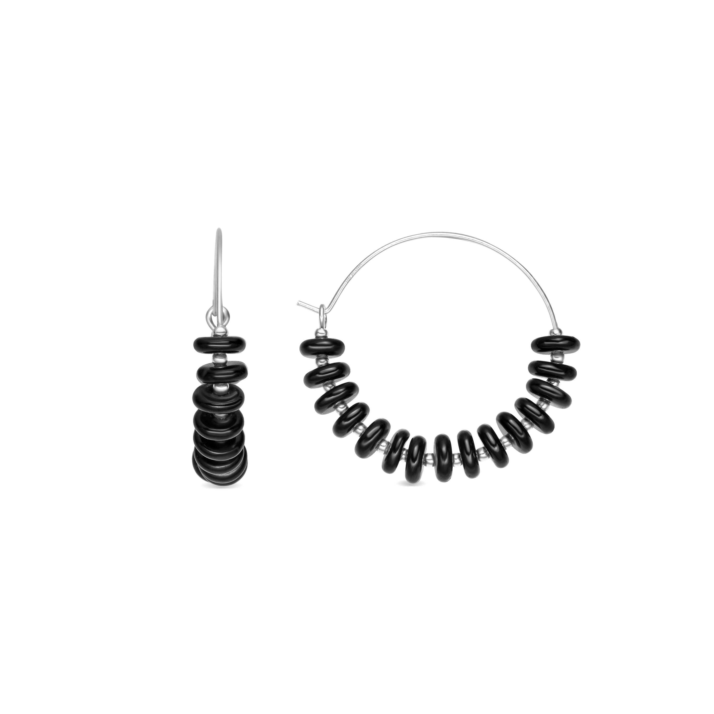 Orecchini in Argento Sterling 925 e Agata Nera con finitura rodiata - Laha
