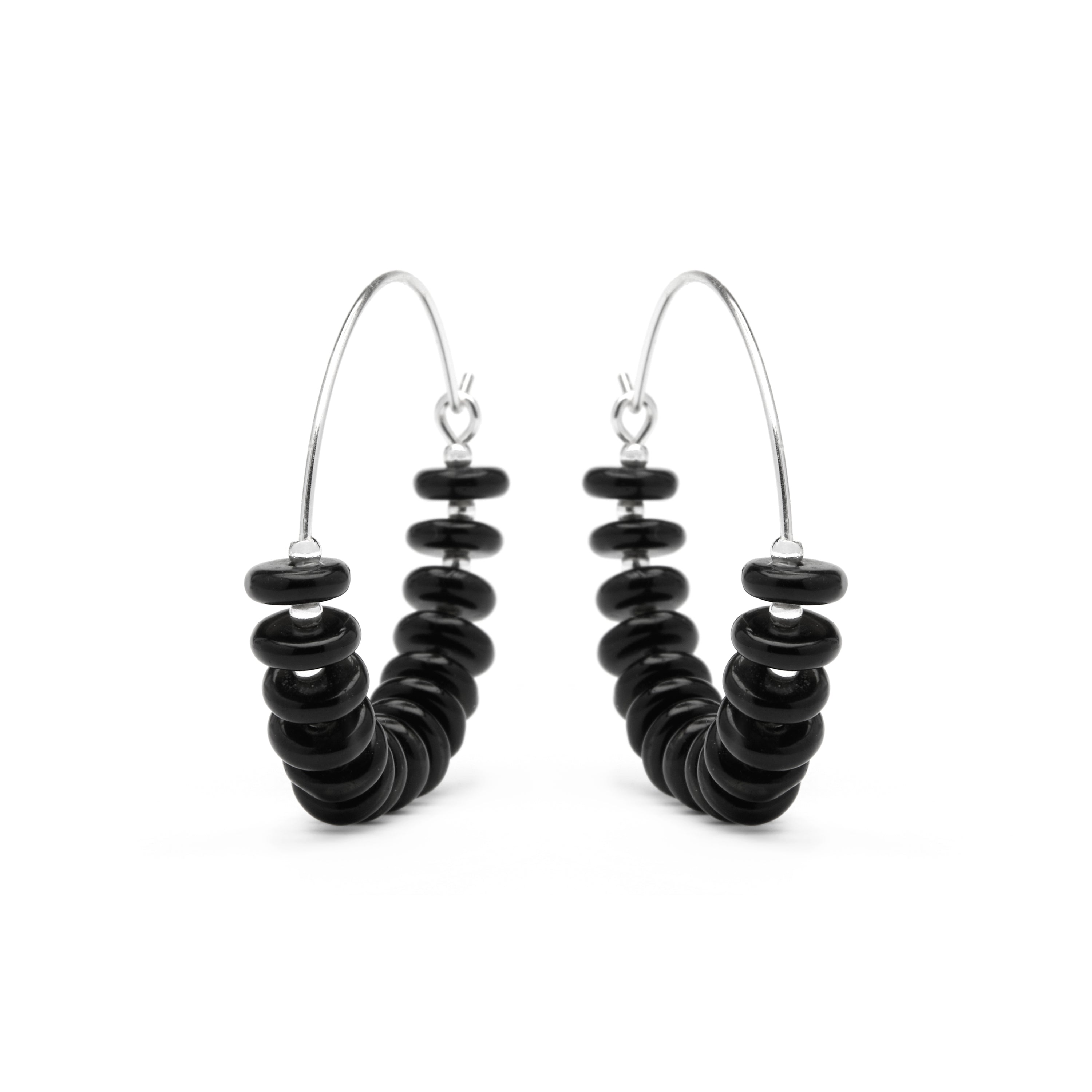 Orecchini in Argento Sterling 925 e Agata Nera con finitura rodiata - Laha