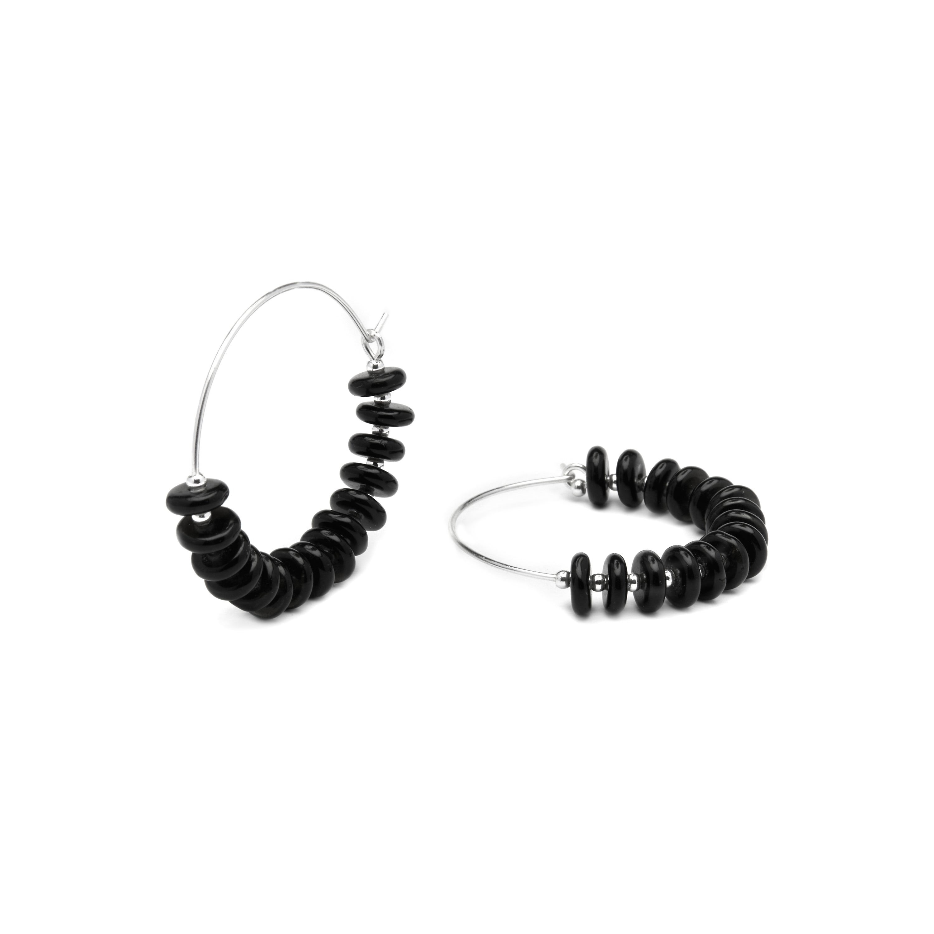 Orecchini in Argento Sterling 925 e Agata Nera con finitura rodiata - Laha