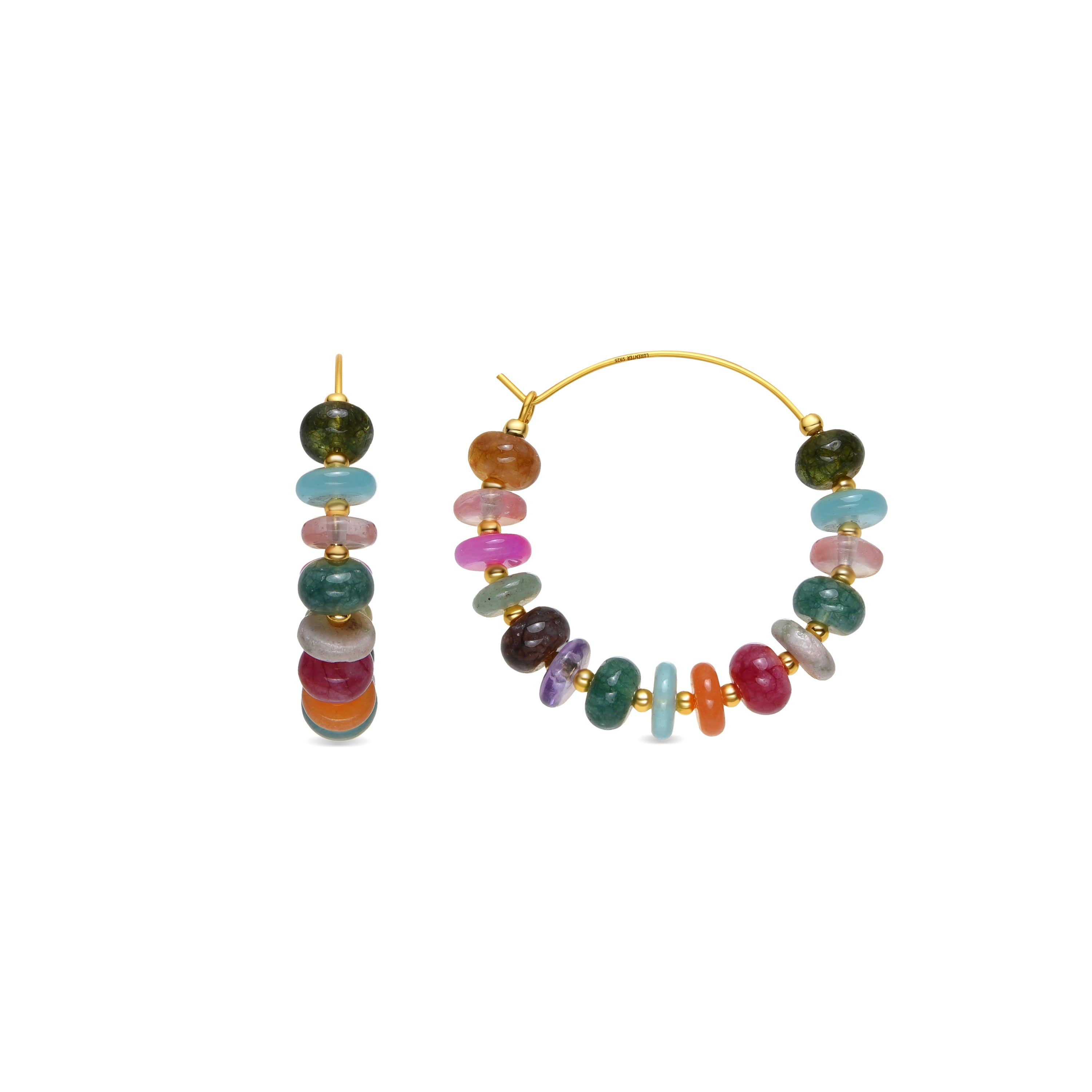 925 Sterling Silver Earrings with Multicolor Agate finished in 18k Yellow Gold - Laha